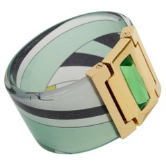 Emilio Pucci Jeweled Bracelet Bangle Lucite with Silk Inclusion