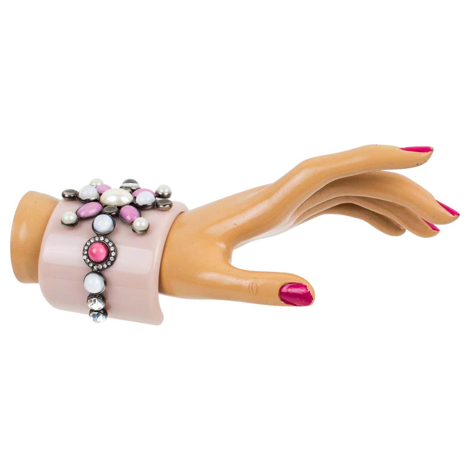 Emilio Pucci Jeweled Pale Pink Resin Bracelet Bangle For Sale 3