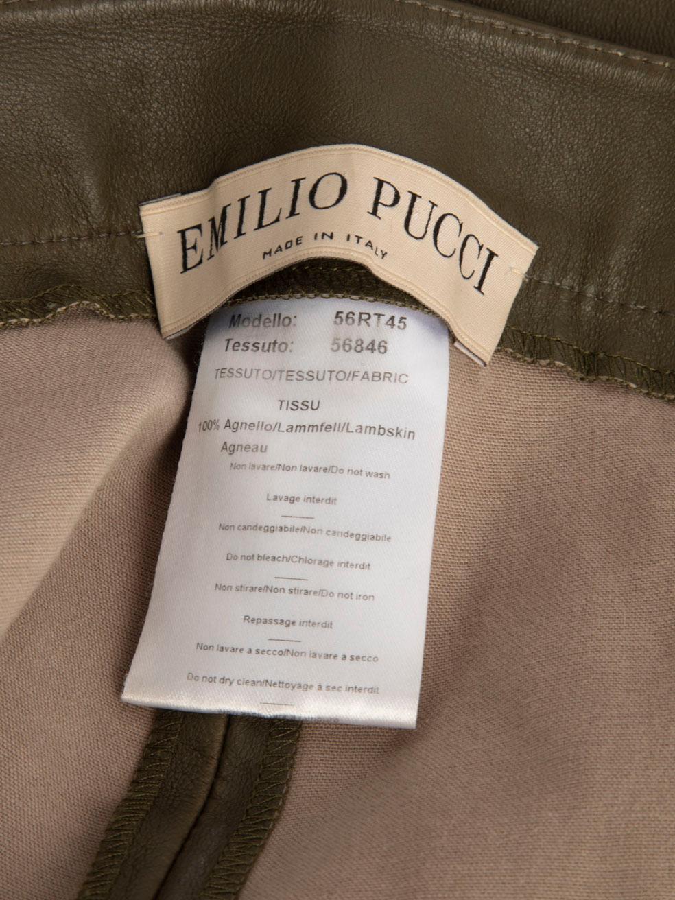 Emilio Pucci Khaki Leather Skinny Trousers Size XS For Sale 3