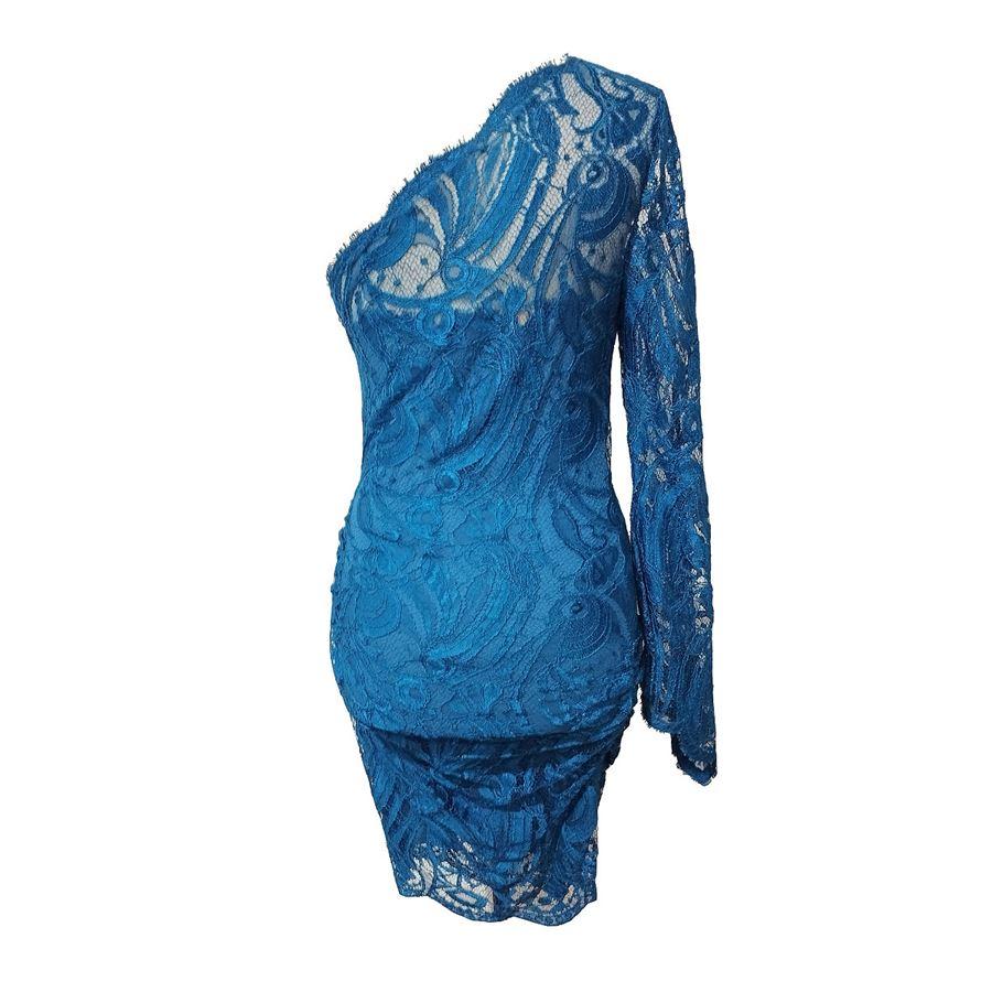 Viscose (75%) and nylon Lace Electric blue color One sleeve Shoulder/hem length cm 90 (35,4 inches)