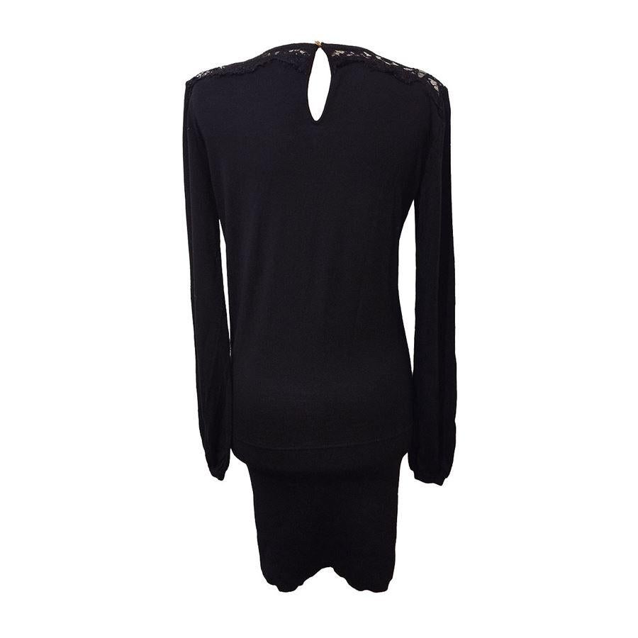 100% Wool Lace Black color Long sleeve With belt Shoulder/hem length cm 90 (35,4 inches) Shoulder cm 40 (15,7 inches)