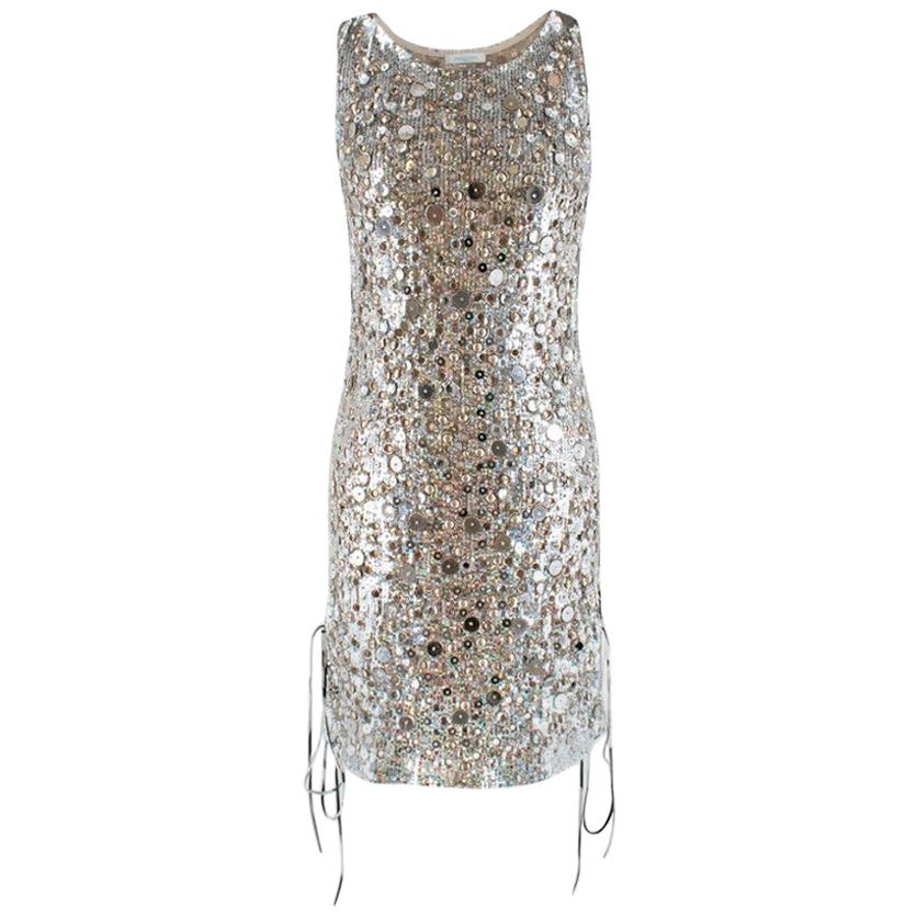 Emilio Pucci Lace-Up Metallic Sequin Embellished Mini Dress - Size S 