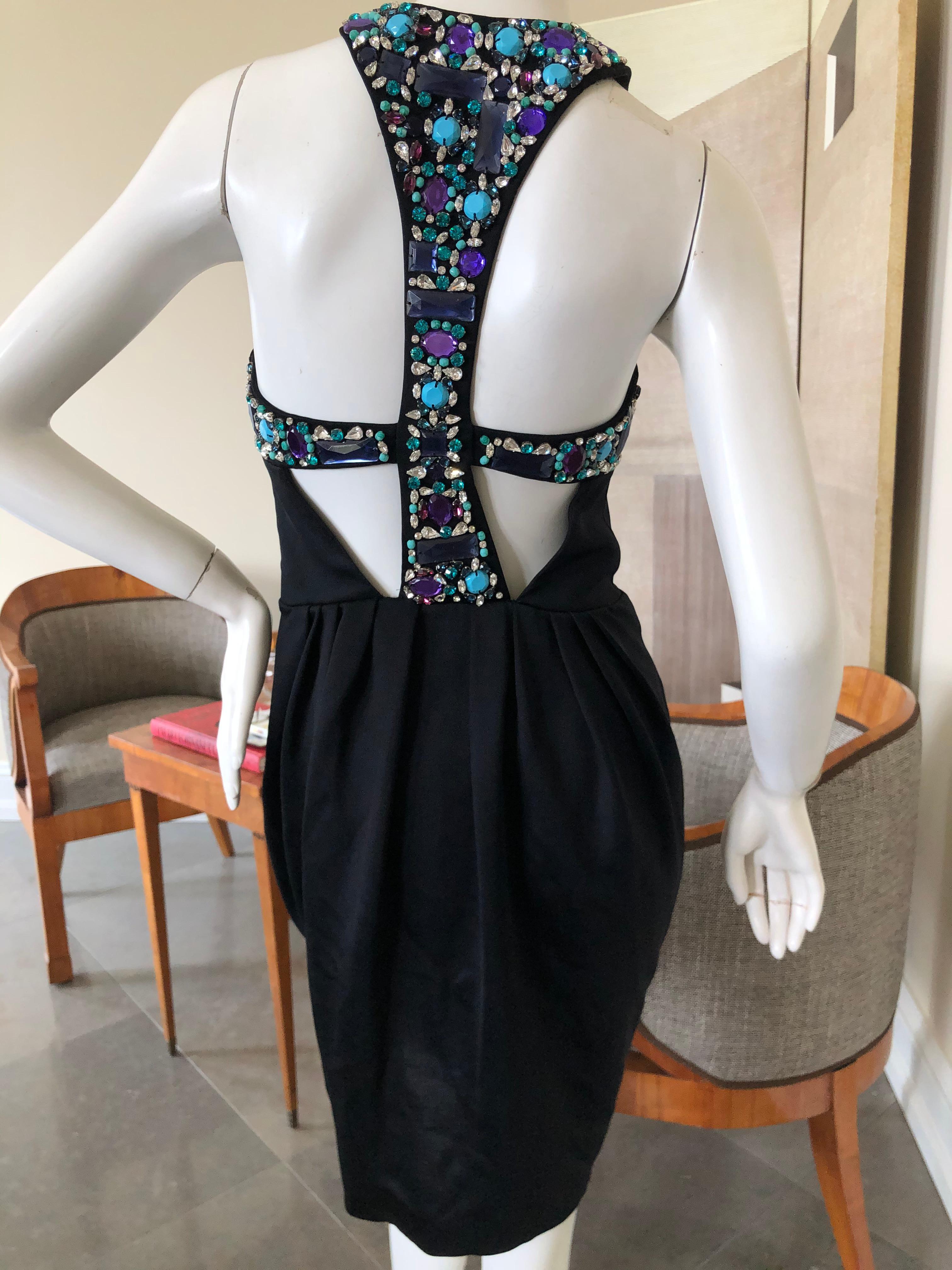Emilio Pucci Lacroix Era Little Black Dress w Gobsmacking Jewel Embellishments In Excellent Condition For Sale In Cloverdale, CA