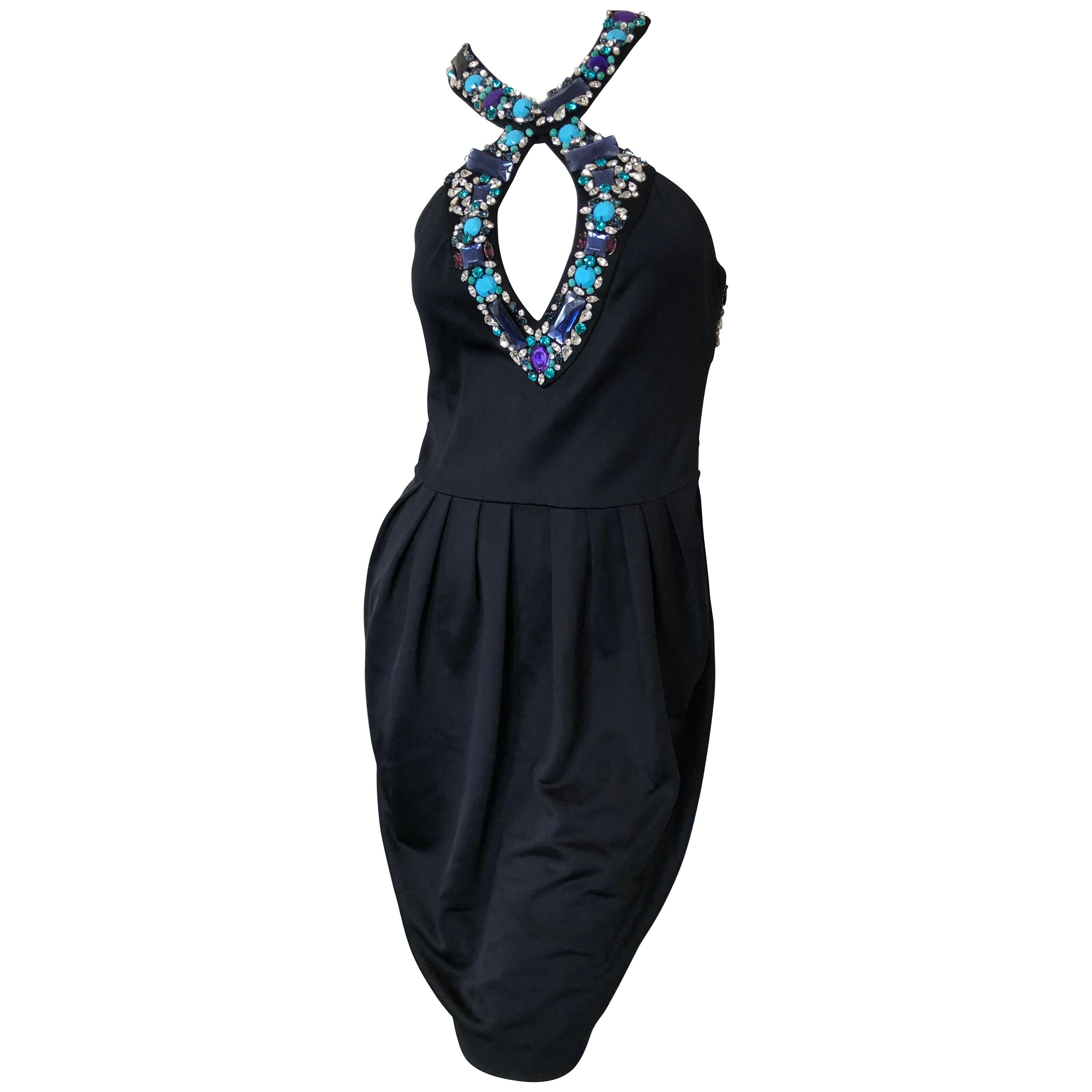 Emilio Pucci Lacroix Era Little Black Dress w Gobsmacking Jewel Embellishments For Sale