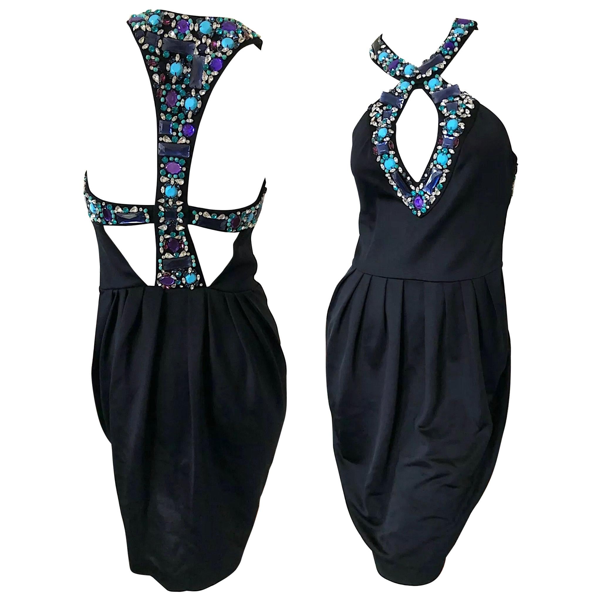 Emilio Pucci Lacroix Era Little Black Dress w Gobsmacking Jewel Embellishments For Sale