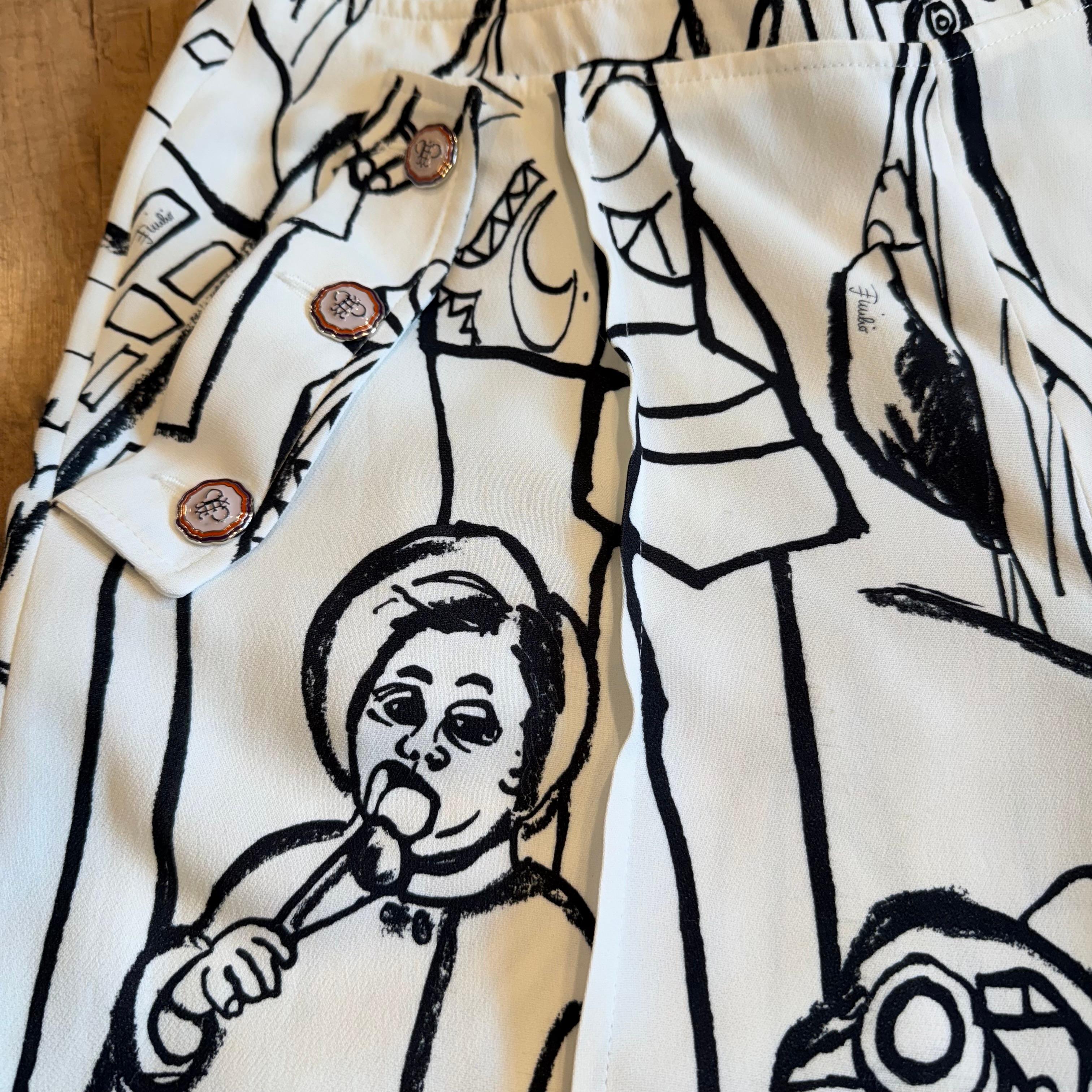 Emilio Pucci Große Leinenhose mit Prints FR 40 / IT 44 (Grau) im Angebot