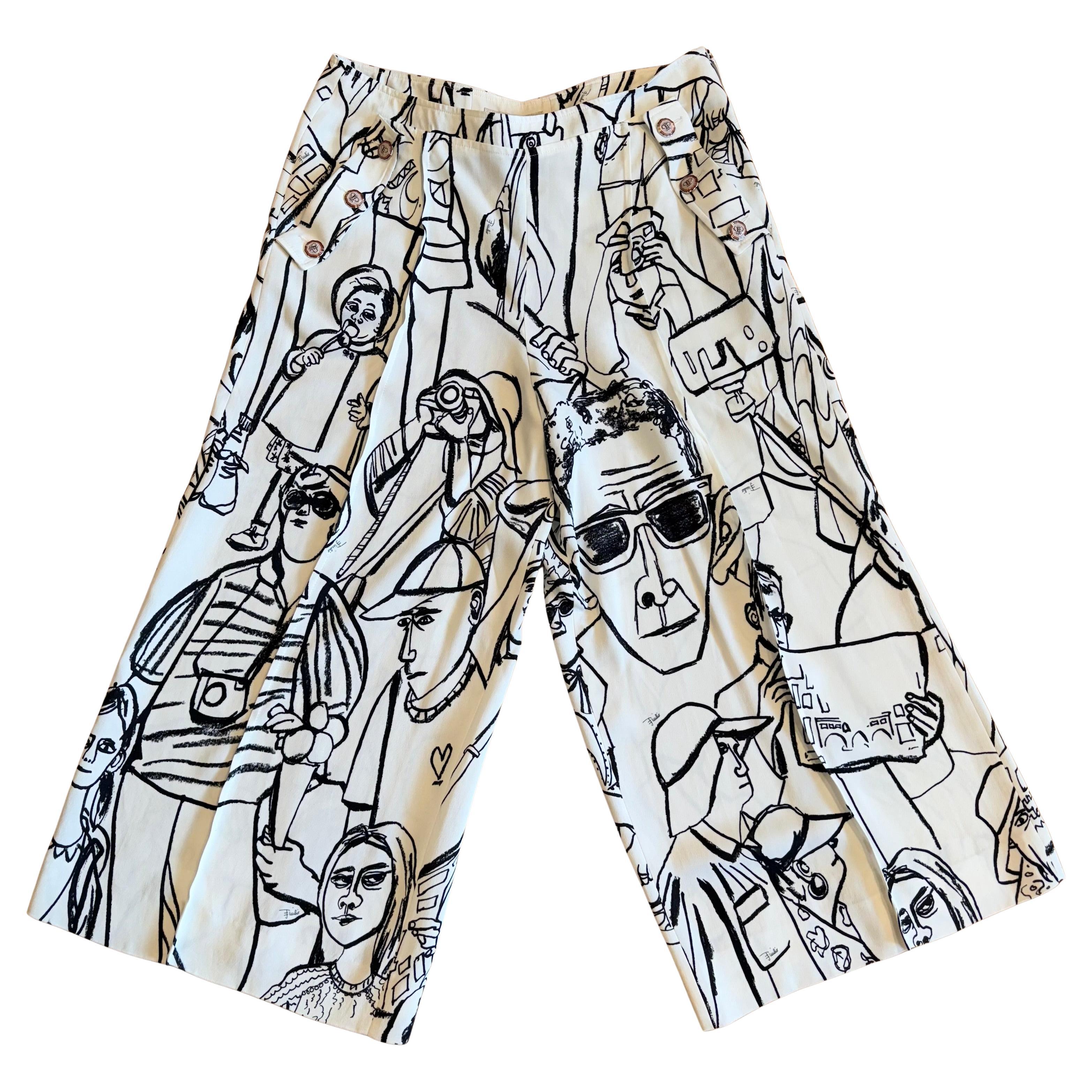 Emilio Pucci Große Leinenhose mit Prints FR 40 / IT 44 im Angebot