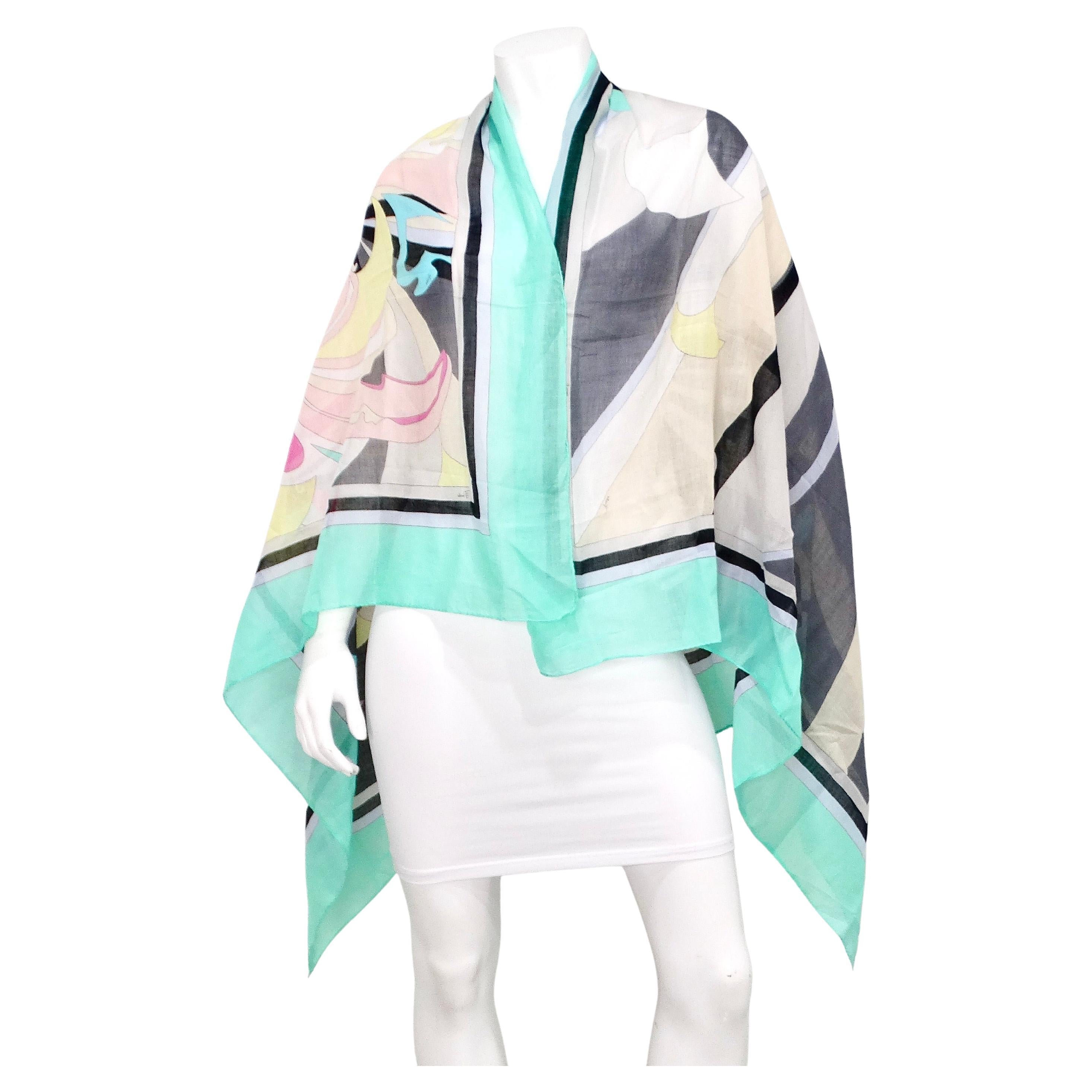 Emilio Pucci Großer Pareo Orchidea Abstrakter Druck Baumwollschal (Blau) im Angebot