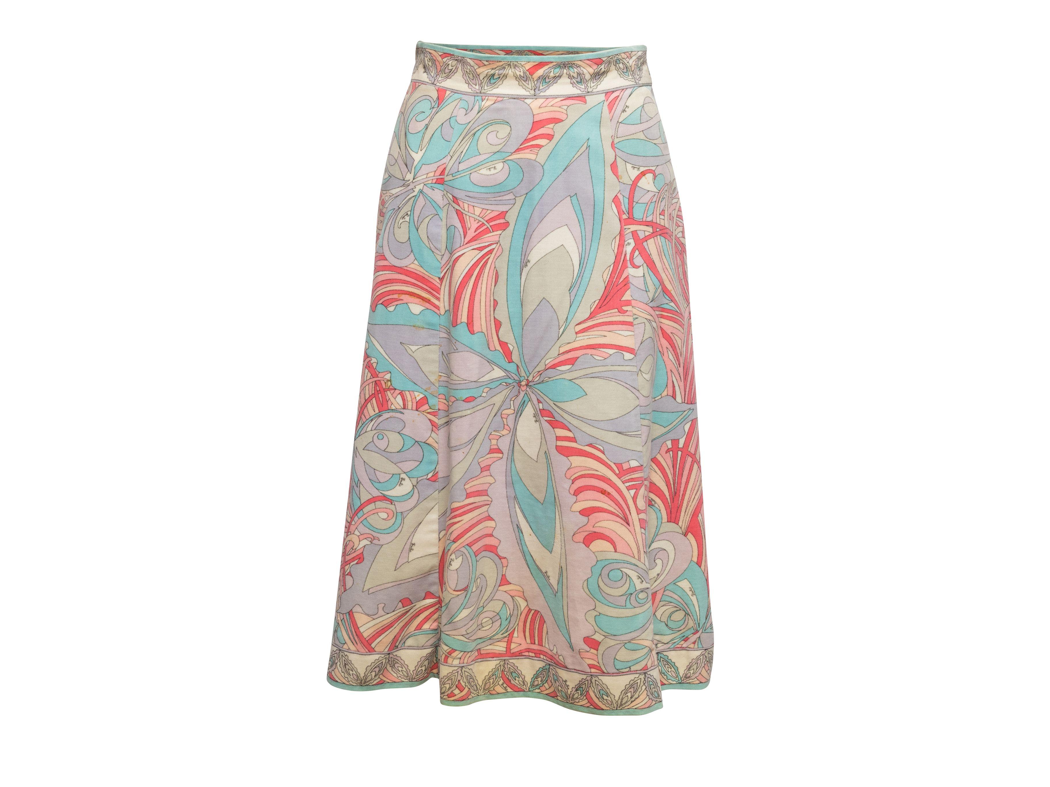 Beige Emilio Pucci Lavender & Multicolor 60s Velvet Printed Skirt For Sale