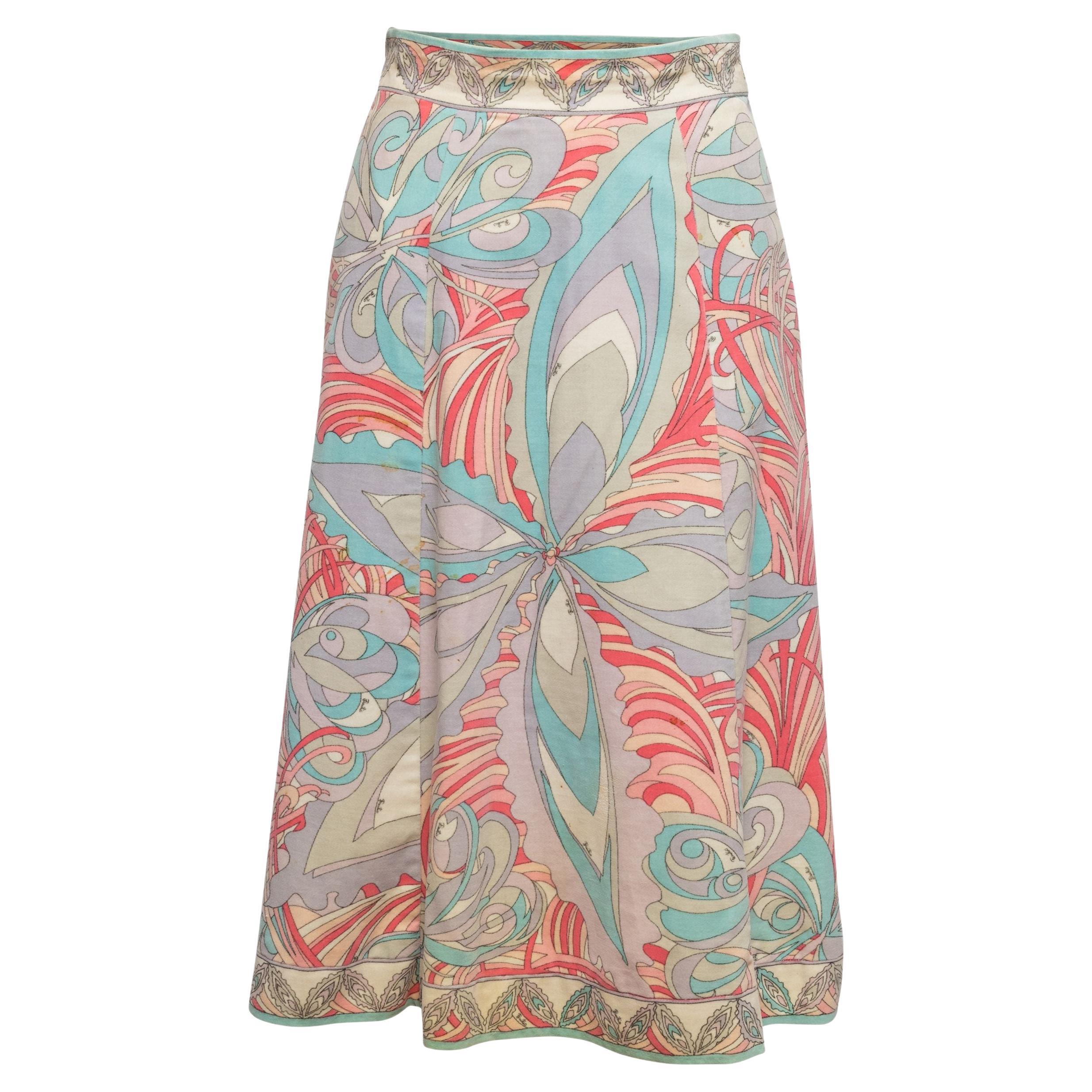 Emilio Pucci Lavender & Multicolor 60s Velvet Printed Skirt For Sale