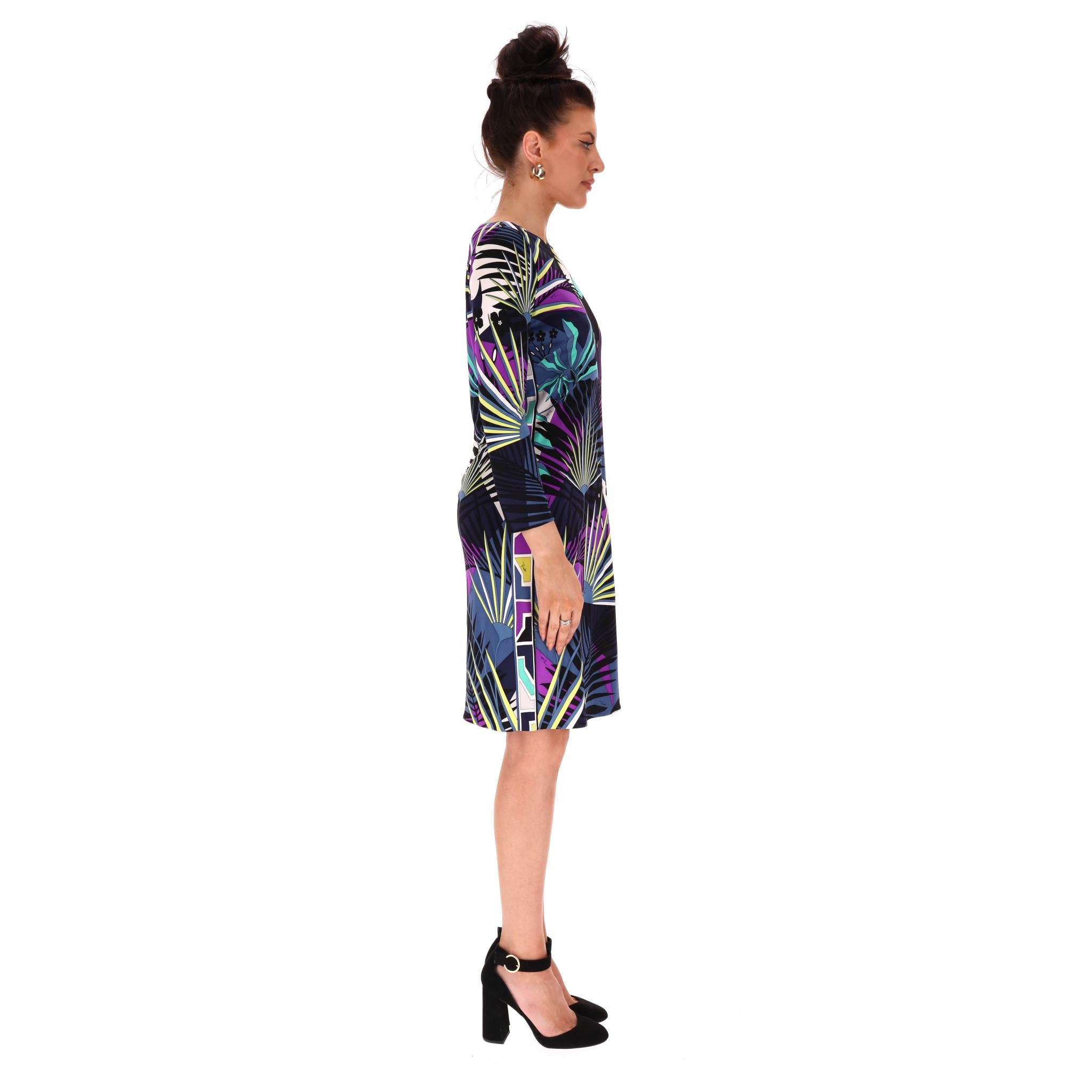 Emilio Pucci Vestido de seda con estampado de hojas Negro en venta