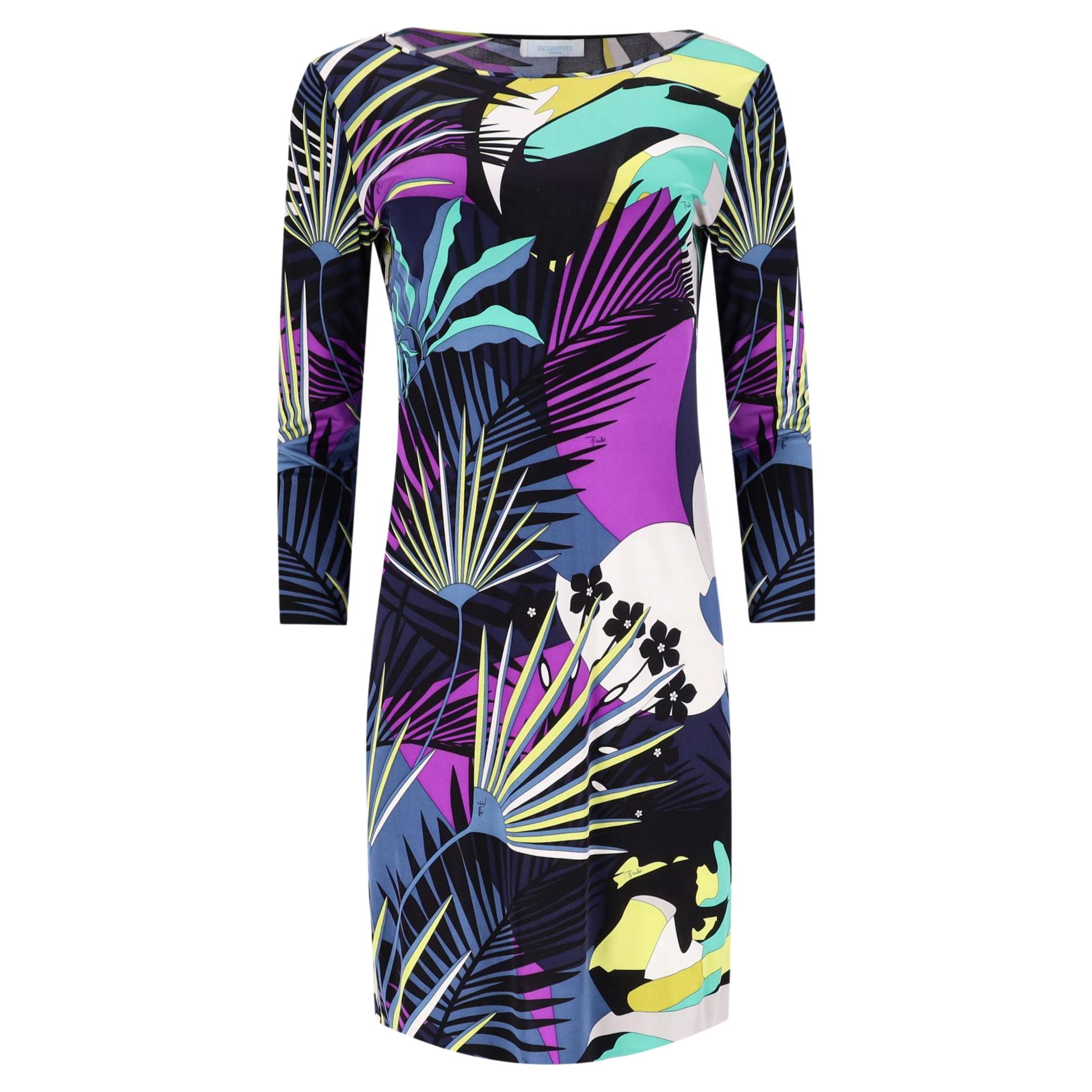 Emilio Pucci Vestido de seda con estampado de hojas en venta