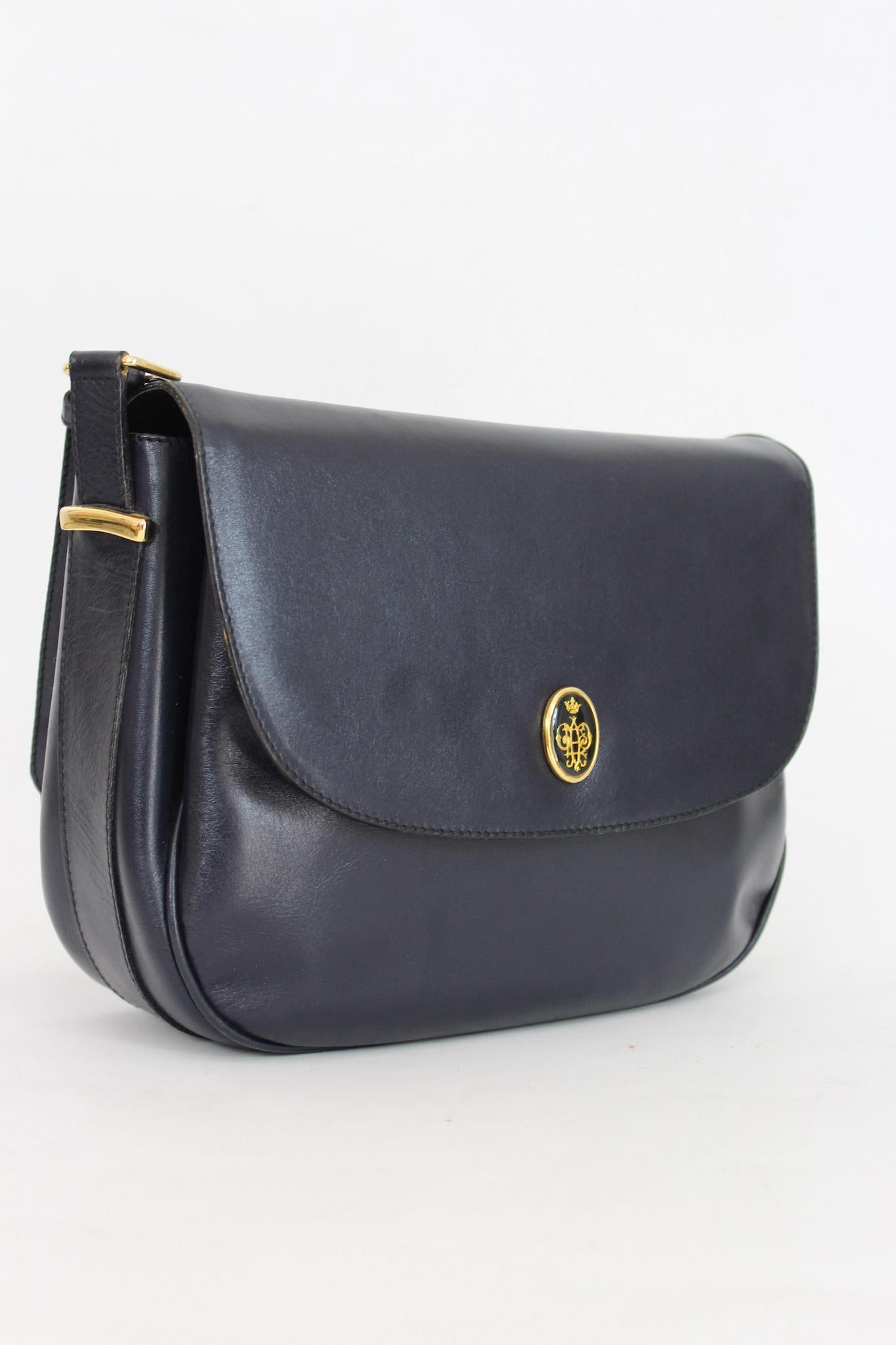 Emilio Pucci Leather Classic Blue Shoulder Bag Vintage In Excellent Condition In Brindisi, Bt