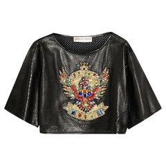 Top court en cuir orné de bijoux Emilio Pucci, comme porté par JLO, taille 44 italienne