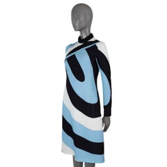 EMILIO PUCCI light blue black white 2024 IRIDE PRINTED MIDI Dress 42 M