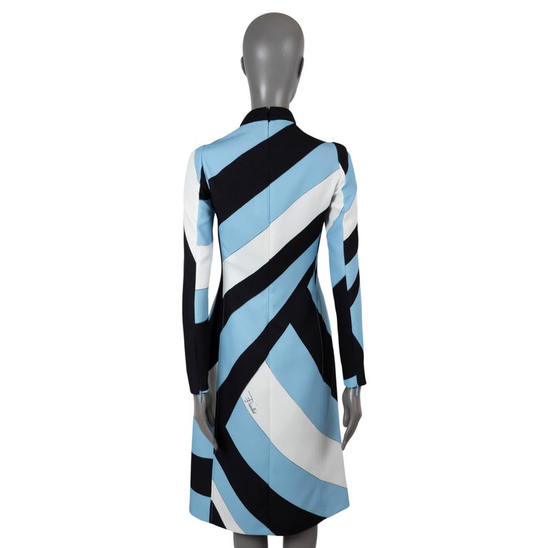 EMILIO PUCCI light blue black white 2024 IRIDE PRINTED MIDI Dress 42 M