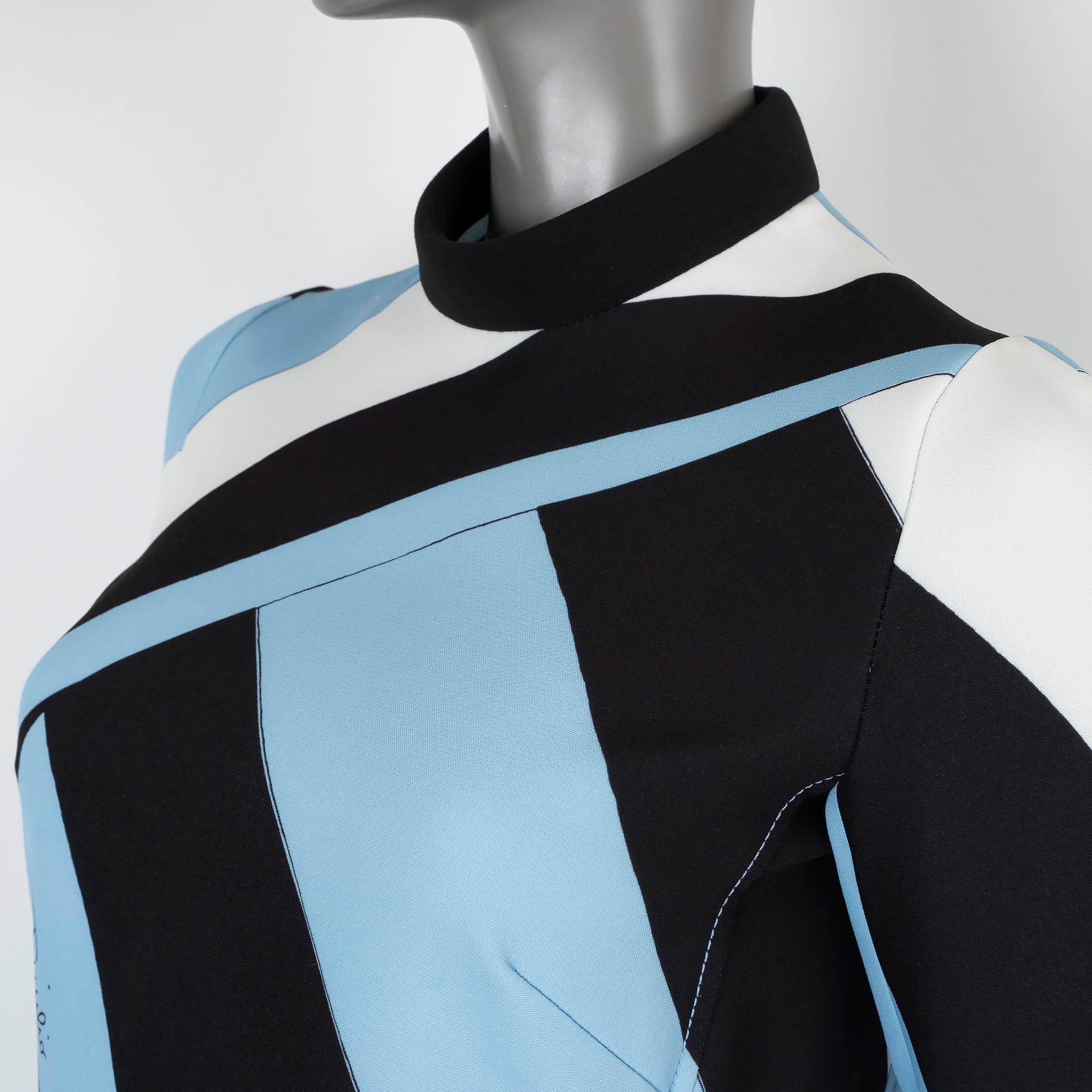 Women's EMILIO PUCCI light blue black white 2024 IRIDE PRINTED MIDI Dress 42 M For Sale