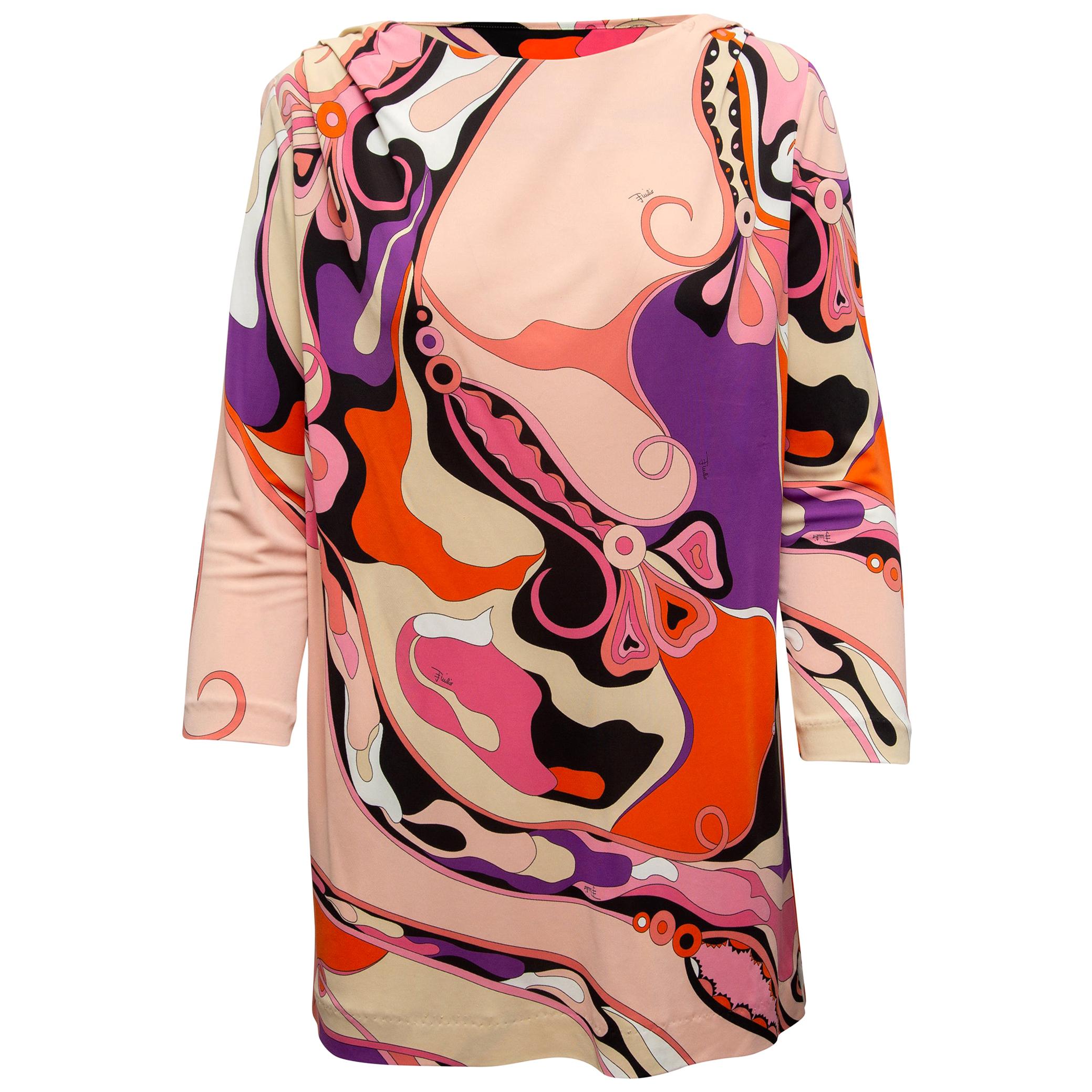  Emilio Pucci Light Pink & Multicolor Abstract Print Dress