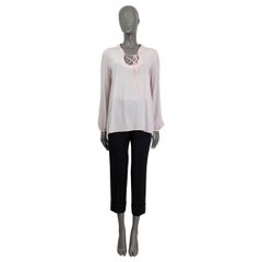 EMILIO PUCCI light pink silk LEATHER COLLAR LACE-UP Blouse Shirt S