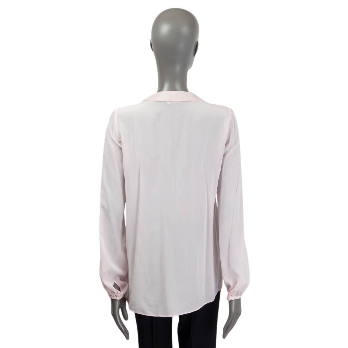 Women's EMILIO PUCCI light pink silk LEATHER COLLAR LACE-UP Blouse Shirt S For Sale