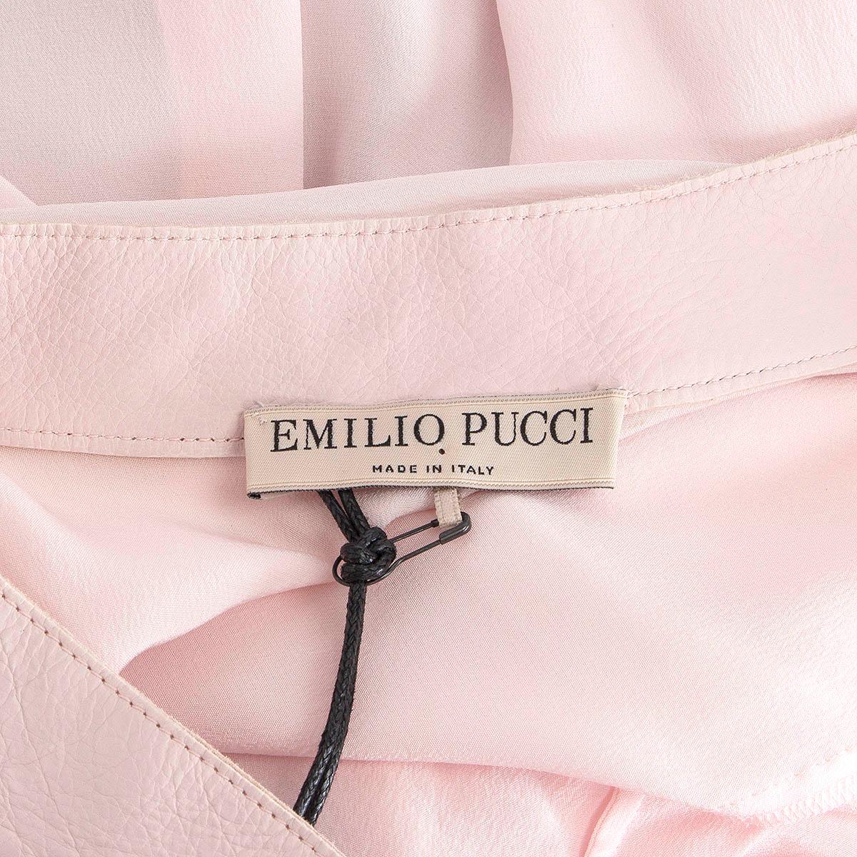 EMILIO PUCCI light pink silk LEATHER COLLAR LACE-UP Blouse Shirt S For Sale 2