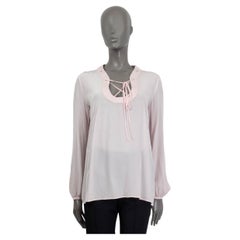 EMILIO PUCCI light pink silk LEATHER COLLAR LACE-UP Blouse Shirt S