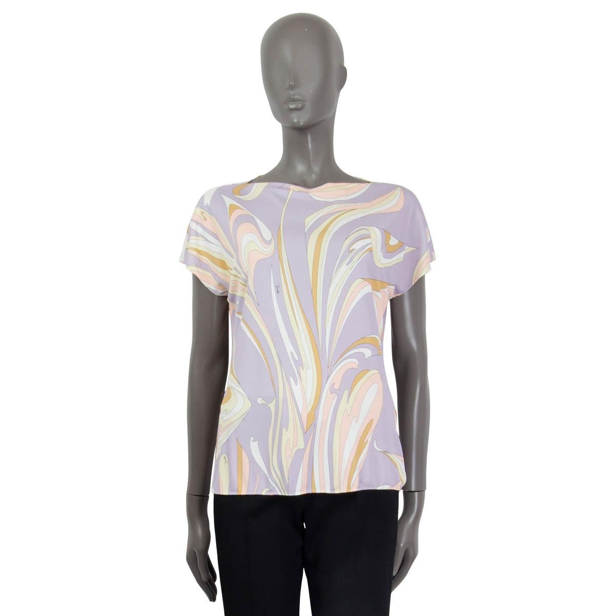 Gray EMILIO PUCCI lilac silk PRINTED T-Shirt Shirt 44 L For Sale