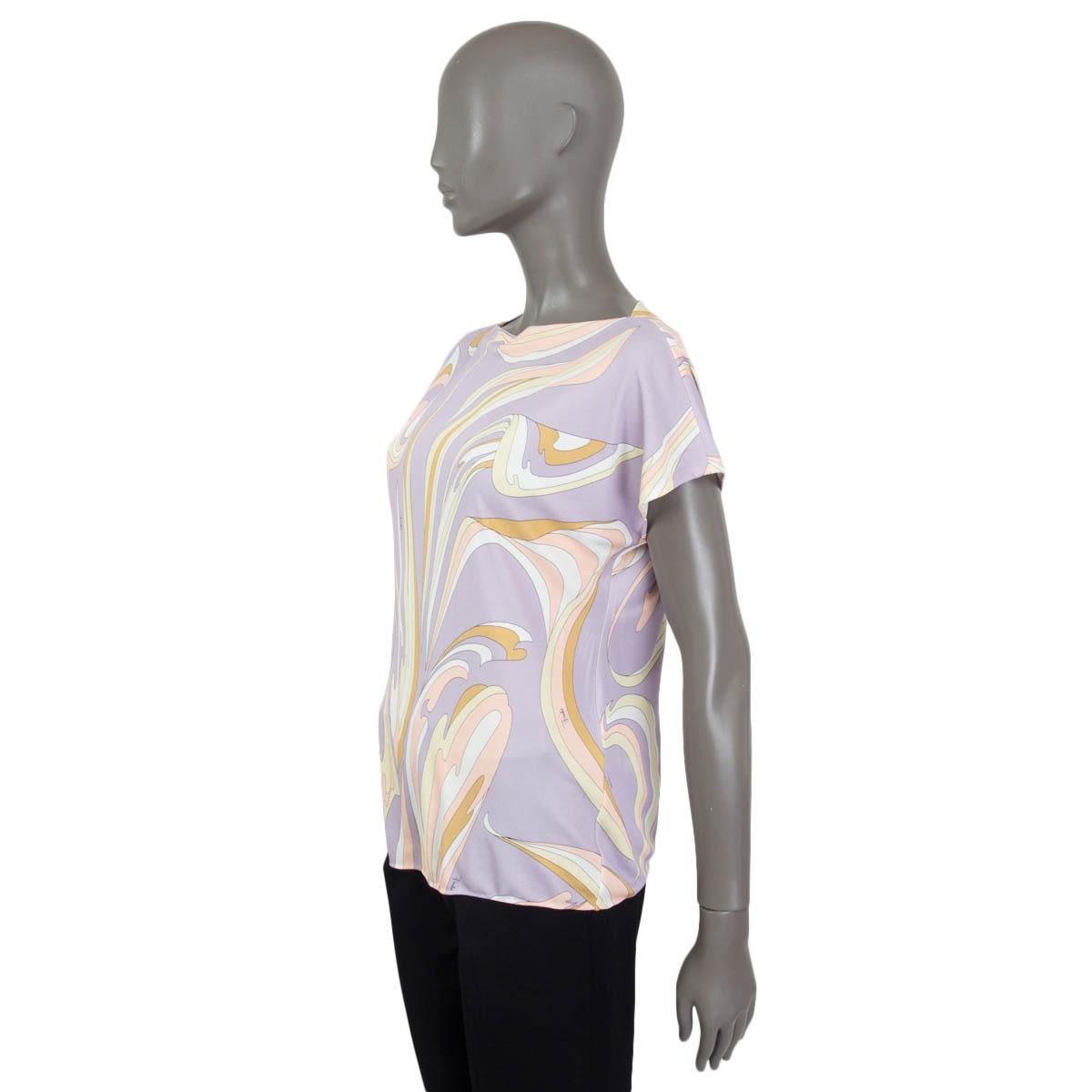 EMILIO PUCCI lilac silk PRINTED T-Shirt Shirt 44 L In Excellent Condition For Sale In Zürich, CH
