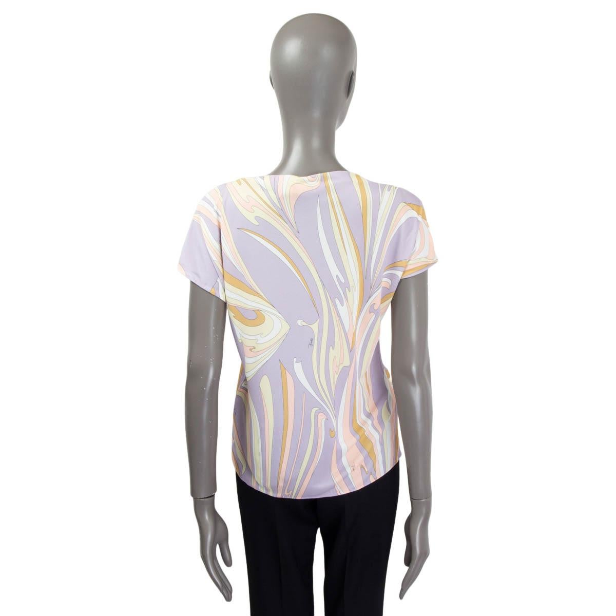 Women's EMILIO PUCCI lilac silk PRINTED T-Shirt Shirt 44 L For Sale