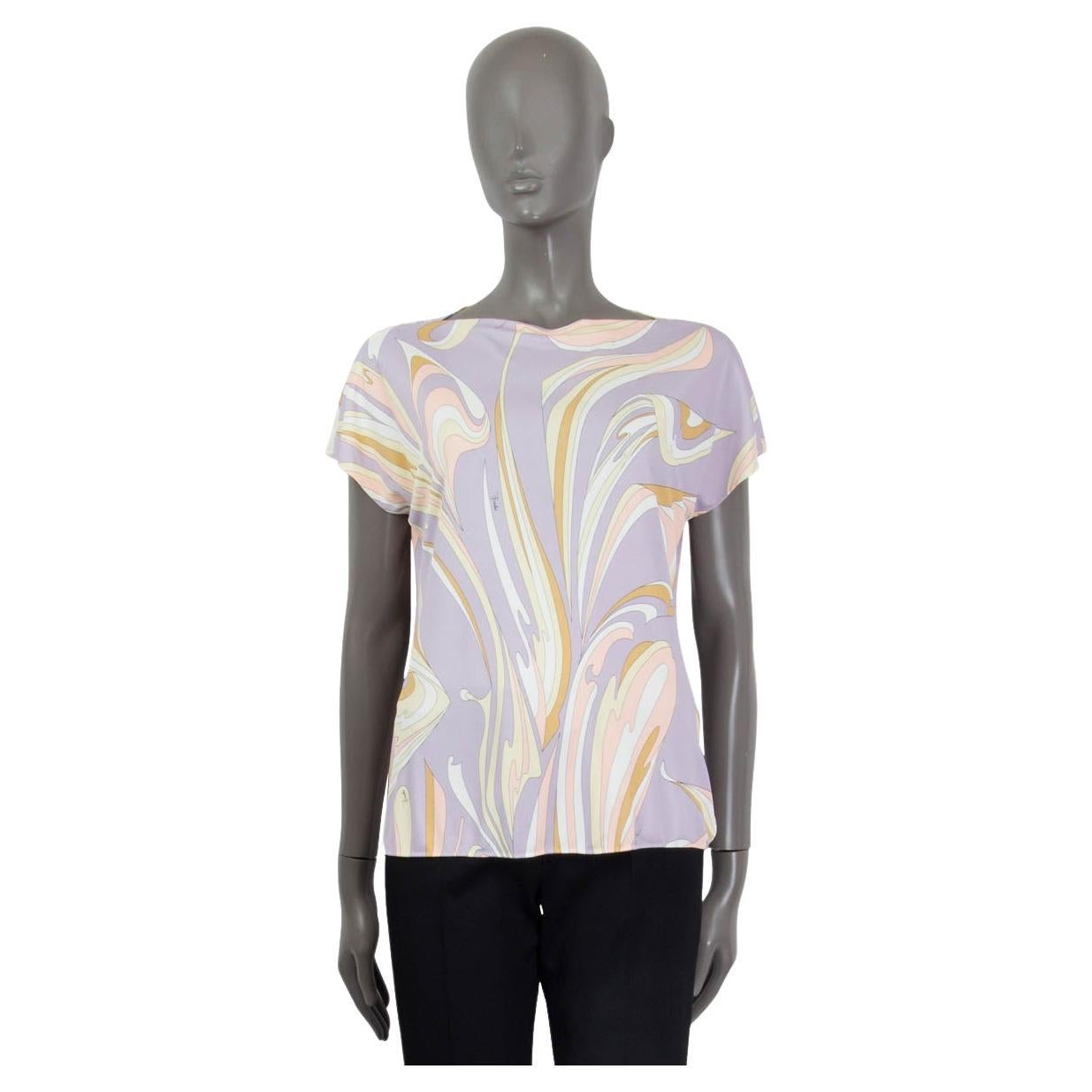 EMILIO PUCCI lilac silk PRINTED T-Shirt Shirt 44 L For Sale