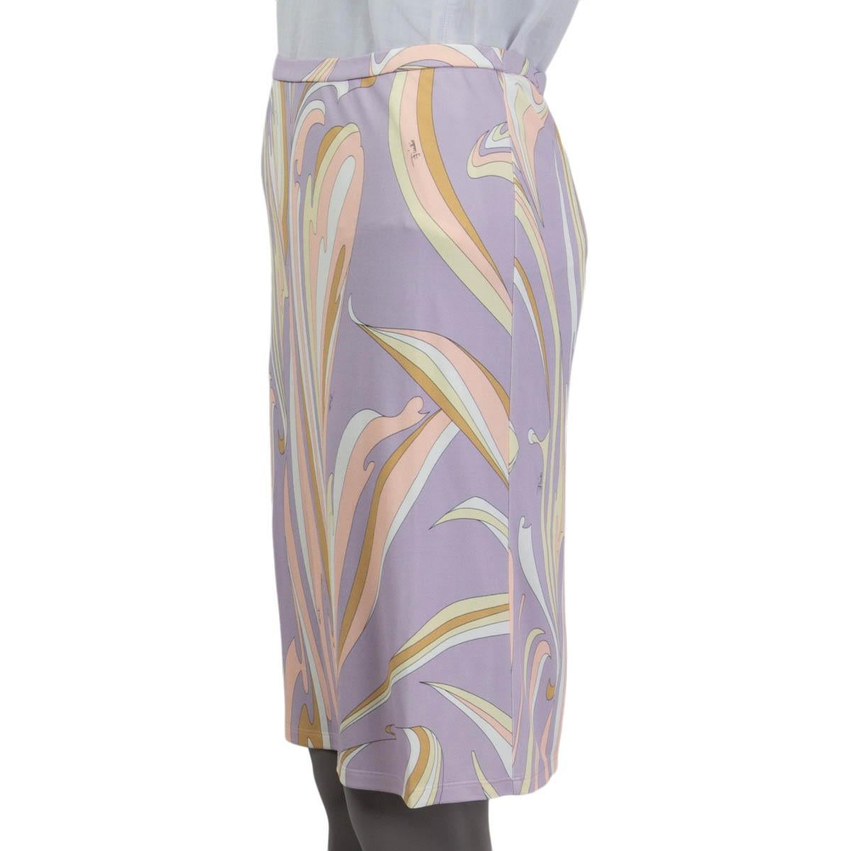 Gray EMILIO PUCCI lilac viscose & silk PRINTED KNEE LENGTH Skirt 44 L For Sale