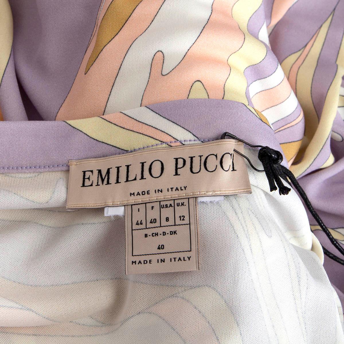 EMILIO PUCCI lilac viscose & silk PRINTED KNEE LENGTH Skirt 44 L In Excellent Condition For Sale In Zürich, CH