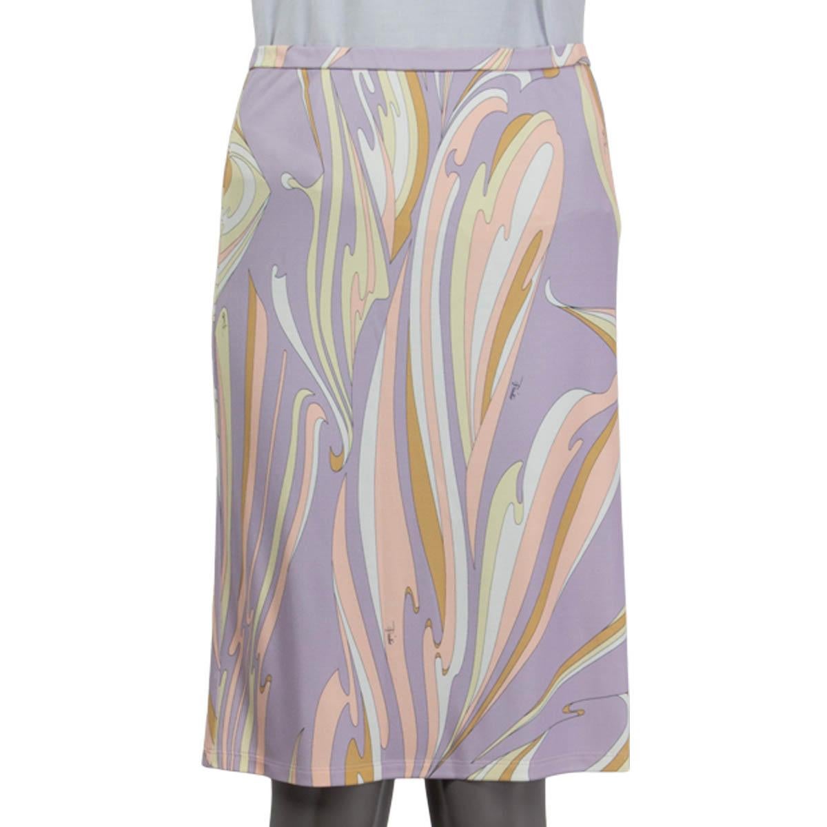 EMILIO PUCCI lilac viscose & silk PRINTED KNEE LENGTH Skirt 44 L For Sale