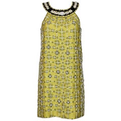 Emilio Pucci Limited Edition Yellow Linen Embroidered Dress