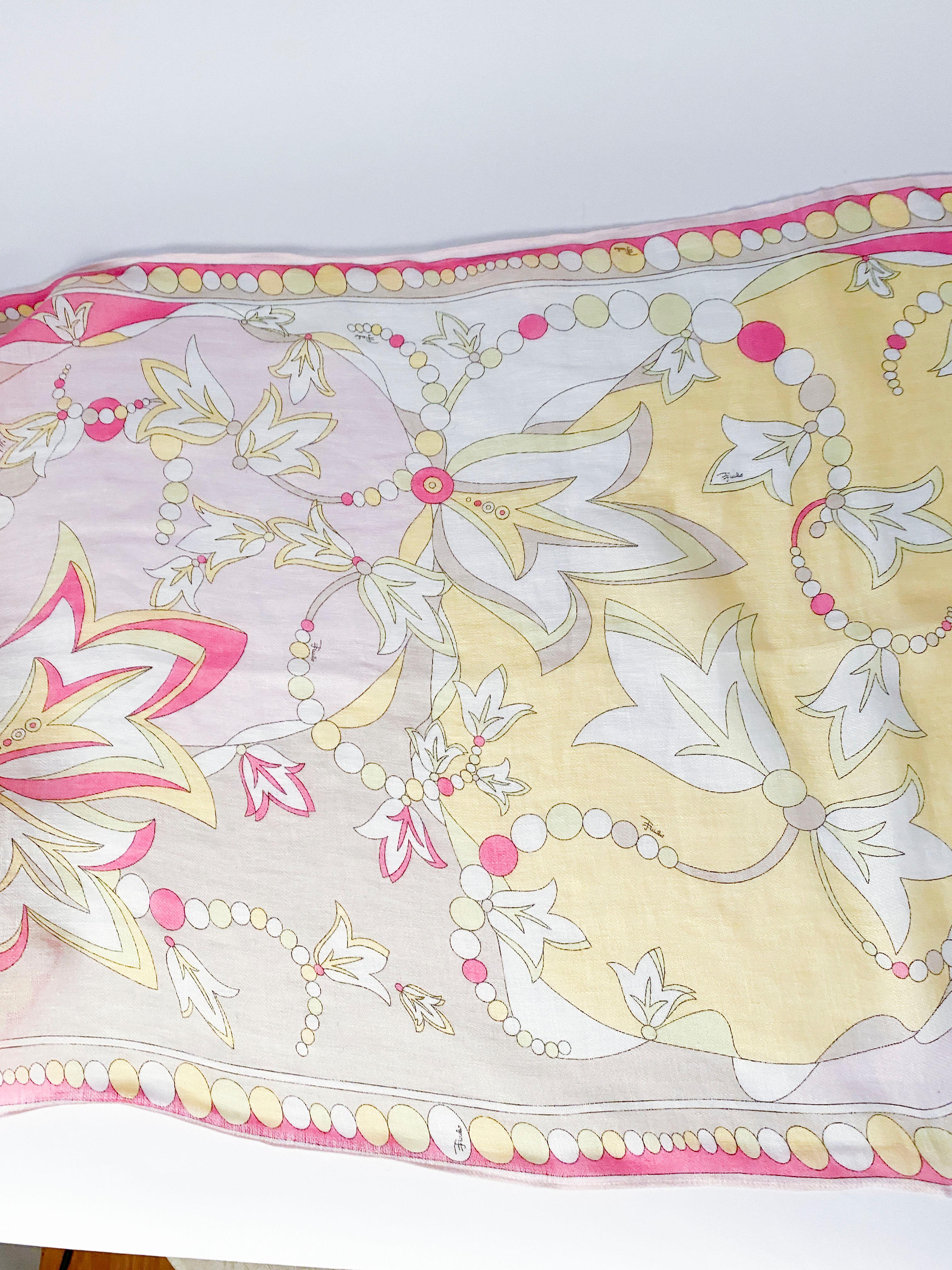 Beige Emilio Pucci Linen Abstract Printed Scarf