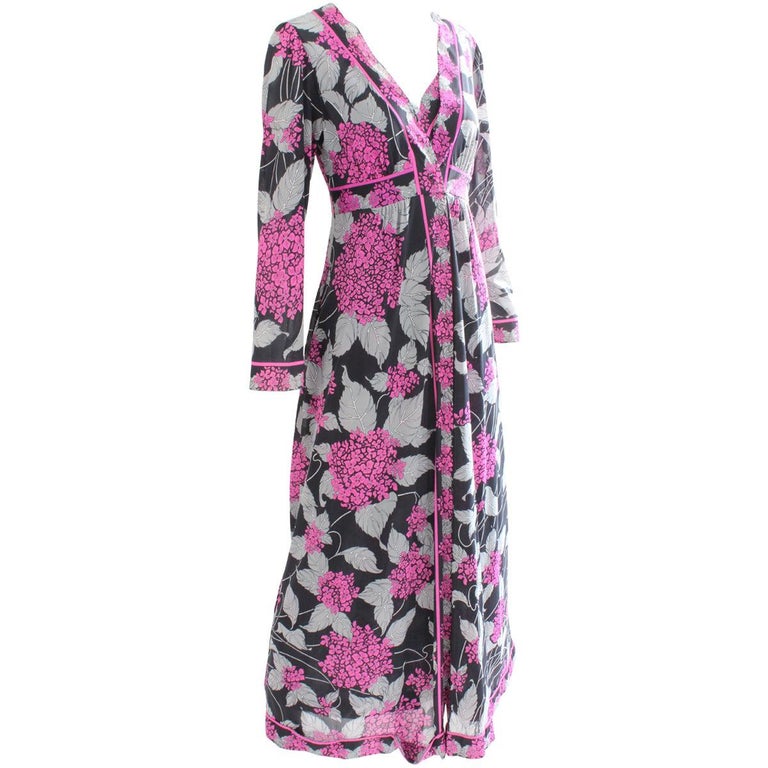 Emilio Pucci Long Nightgown and Matching Robe 2pc Set Abstract Floral Print S/M For Sale at 1stDibs
