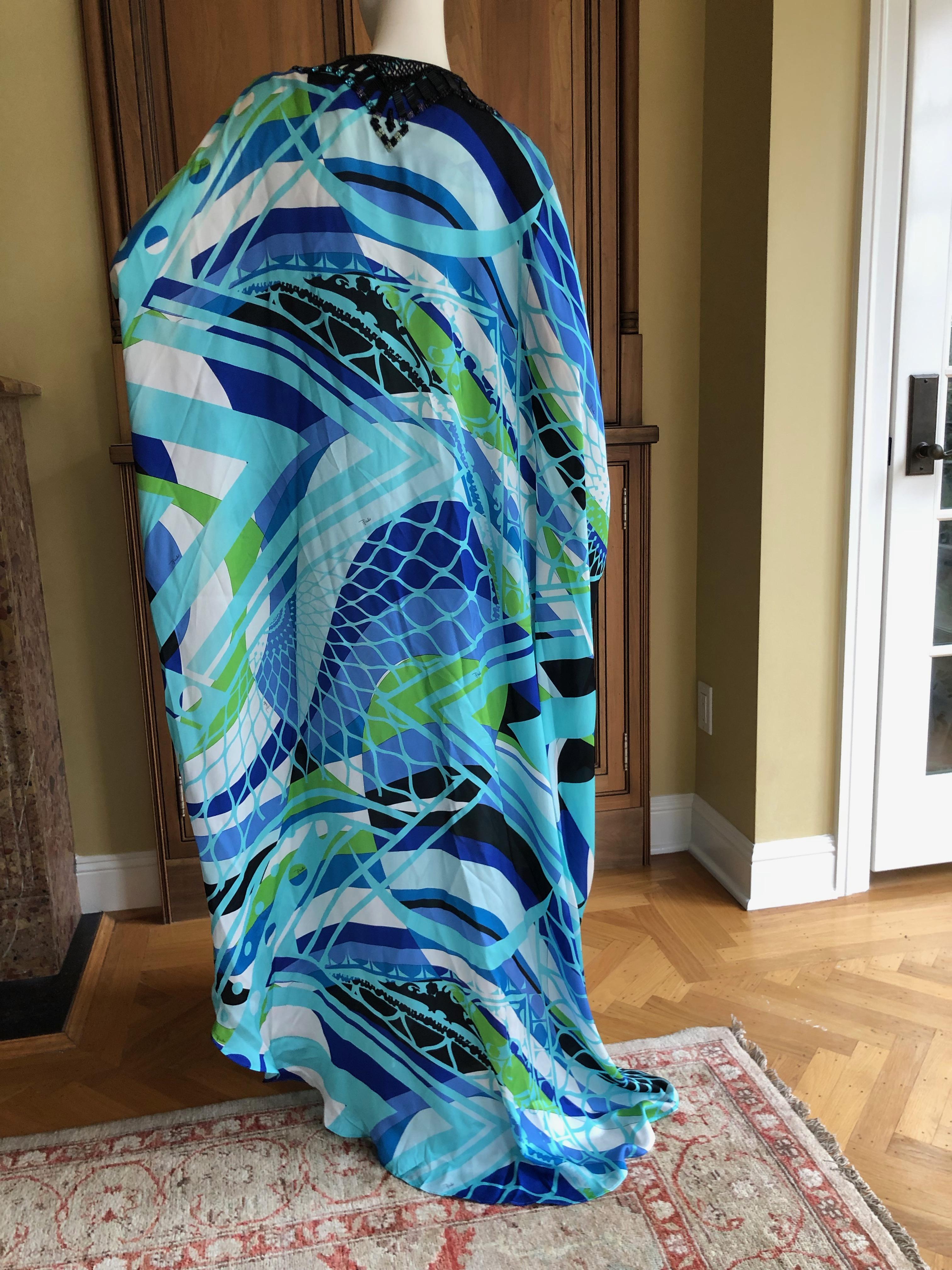 Emilio Pucci Long Silk Caftan Embellished In Glass Jet Bugle Beads  For Sale 2