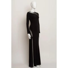 Emilio Pucci Long Sleeve Dress w/ Silver Lace Up Detail in Black Crepe Jersey