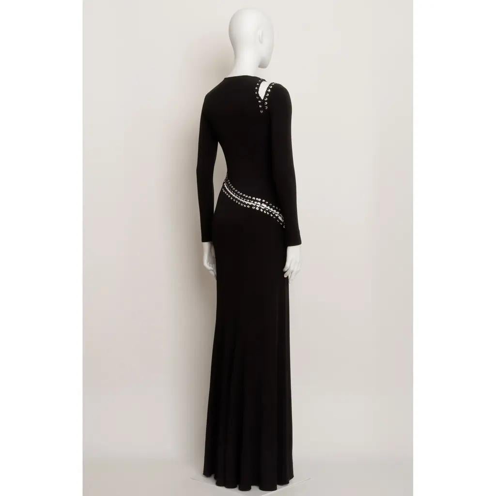 Nero Emilio Pucci Long Sleeve Dress w/ Silver Lace Up Detail in Black Crepe Jersey in vendita