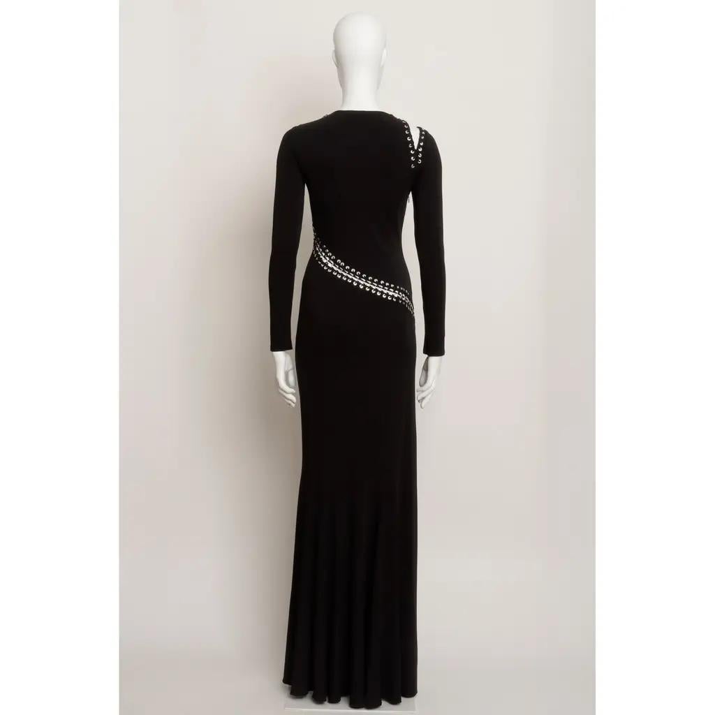 Emilio Pucci Long Sleeve Dress w/ Silver Lace Up Detail in Black Crepe Jersey In condizioni buone in vendita a London, GB