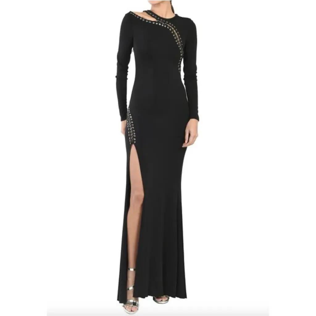 Donna Emilio Pucci Long Sleeve Dress w/ Silver Lace Up Detail in Black Crepe Jersey in vendita
