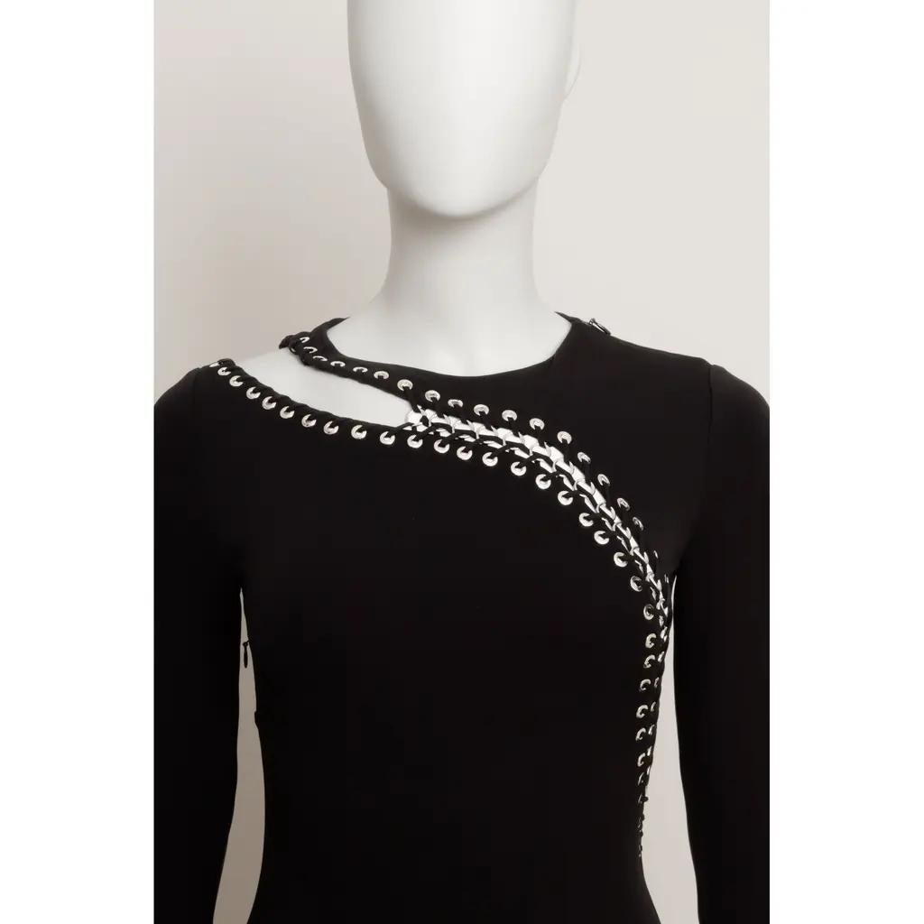 Emilio Pucci Long Sleeve Dress w/ Silver Lace Up Detail in Black Crepe Jersey in vendita 1