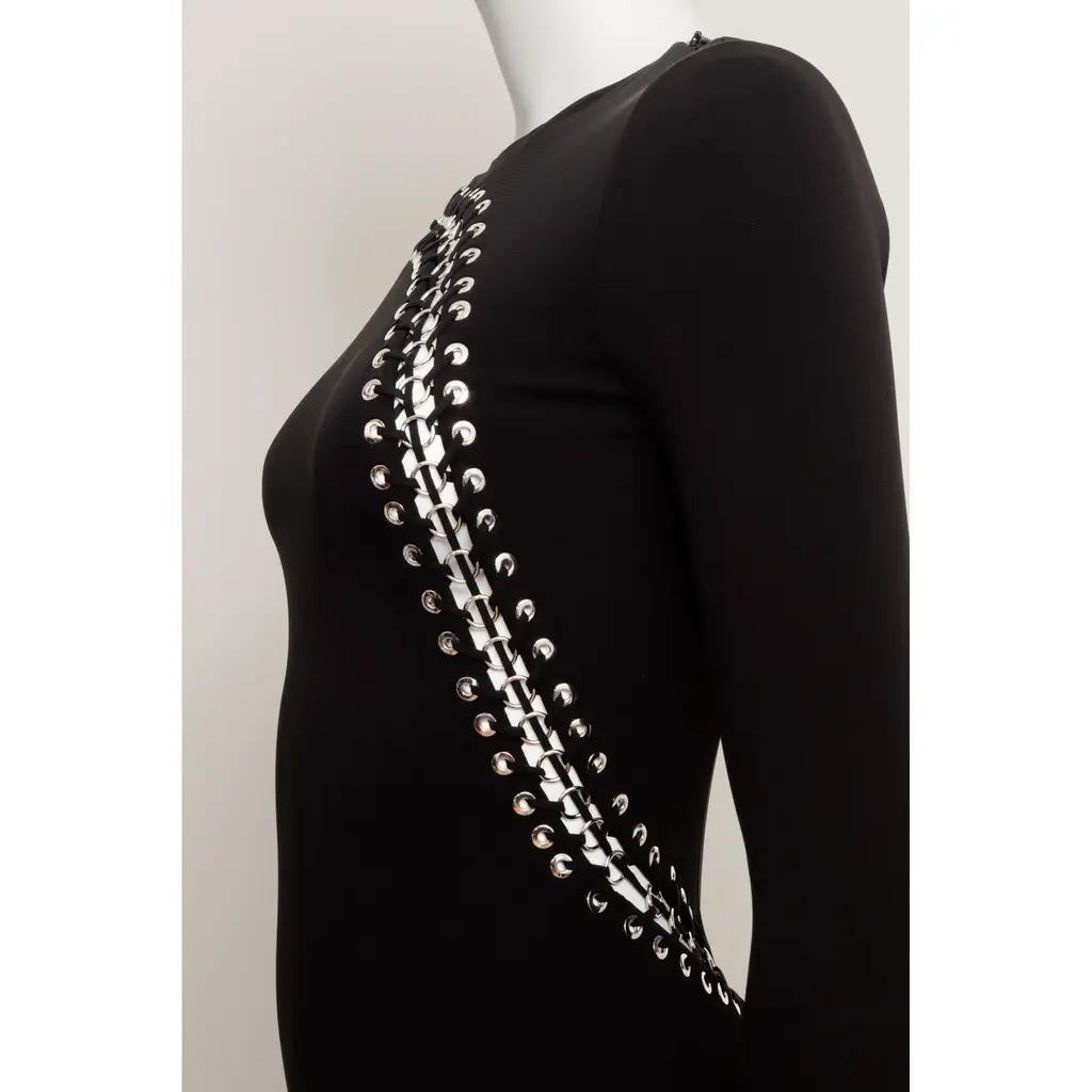 Emilio Pucci Long Sleeve Dress w/ Silver Lace Up Detail in Black Crepe Jersey in vendita 2