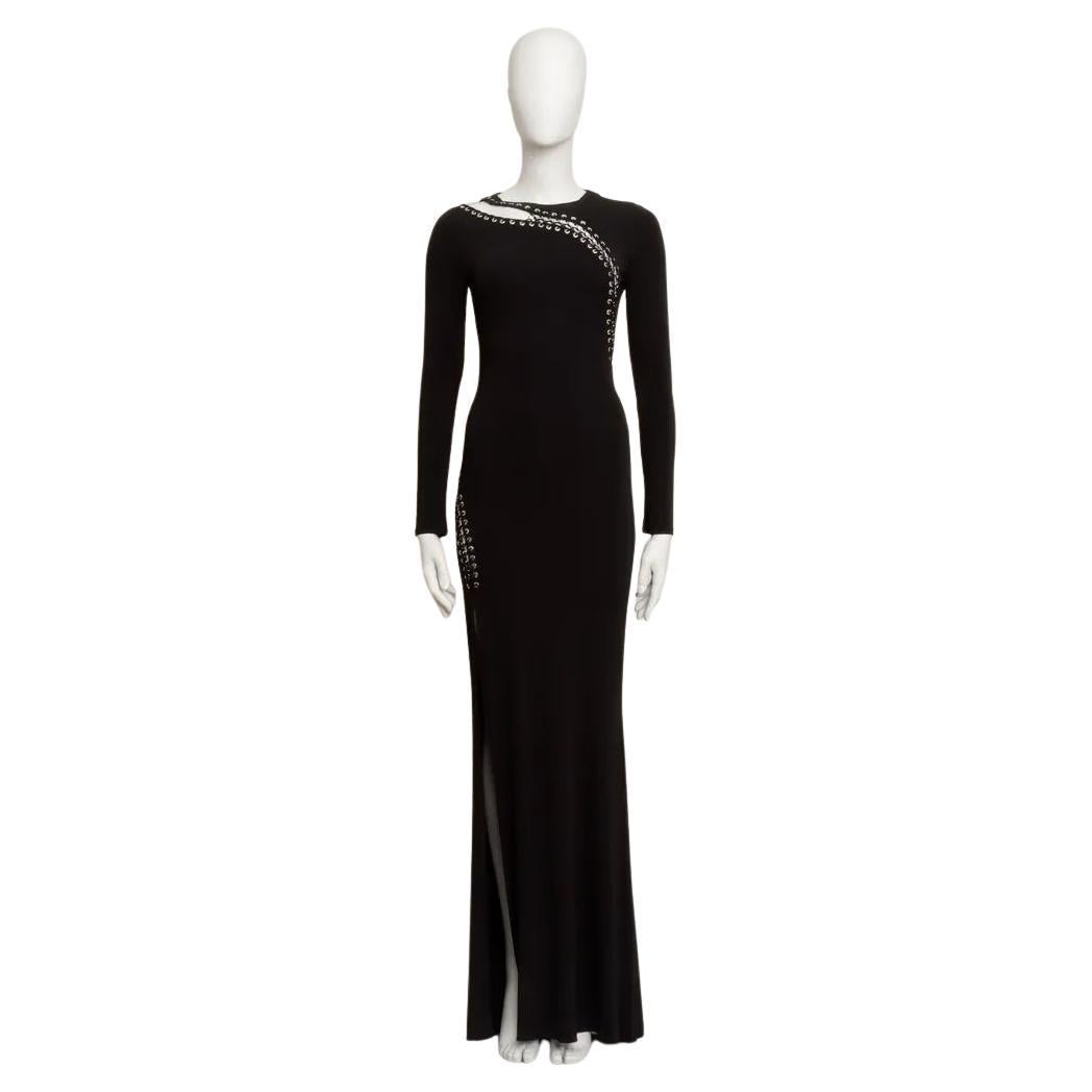 Emilio Pucci Long Sleeve Dress w/ Silver Lace Up Detail in Black Crepe Jersey in vendita