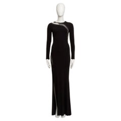 Emilio Pucci Long Sleeve Dress w/ Silver Lace Up Detail in Black Crepe Jersey