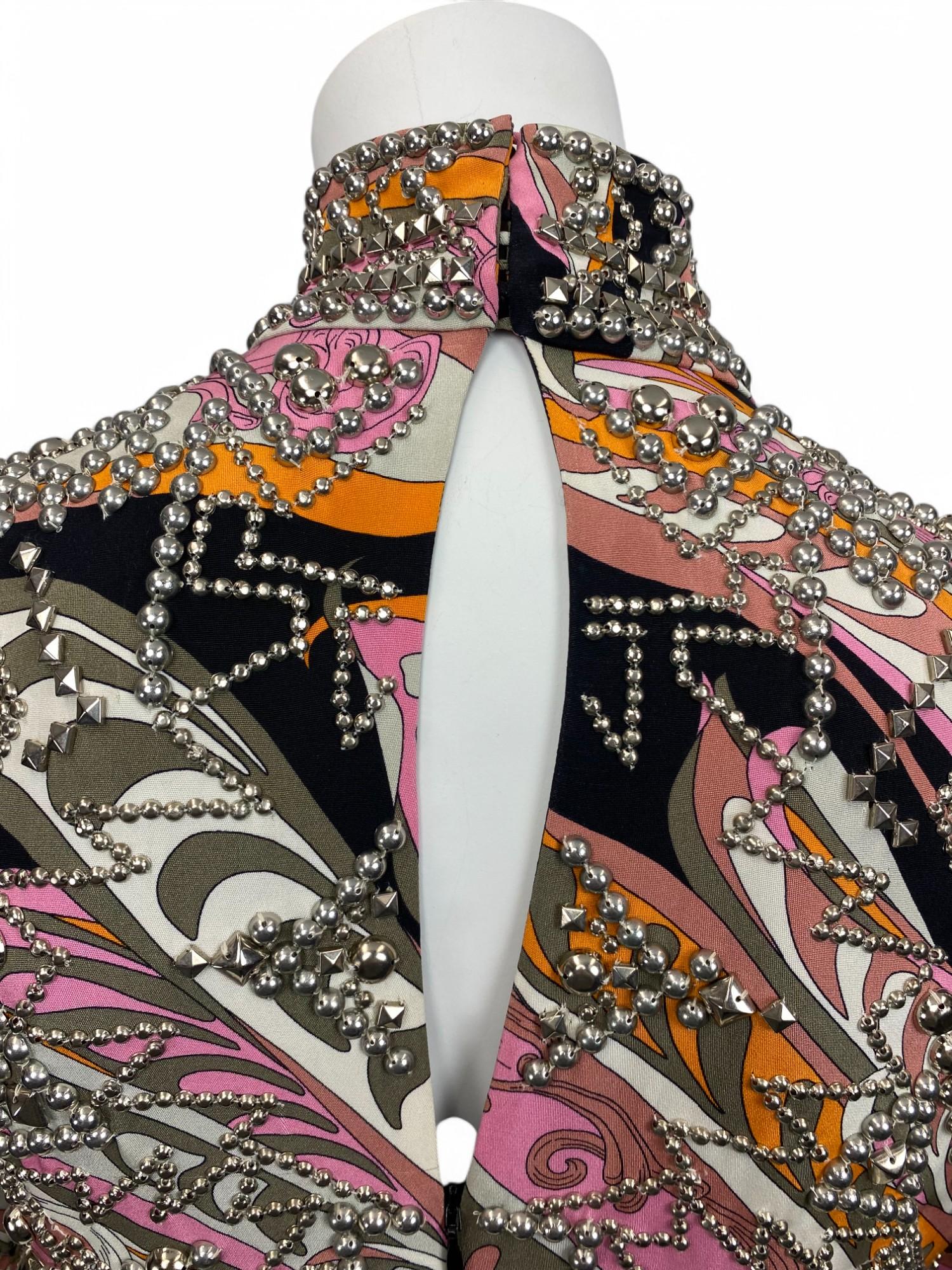Emilio Pucci Long Sleeve High-Neck Studded Silk Dress, Fall/Winter 2014 Sz: 36 For Sale 4
