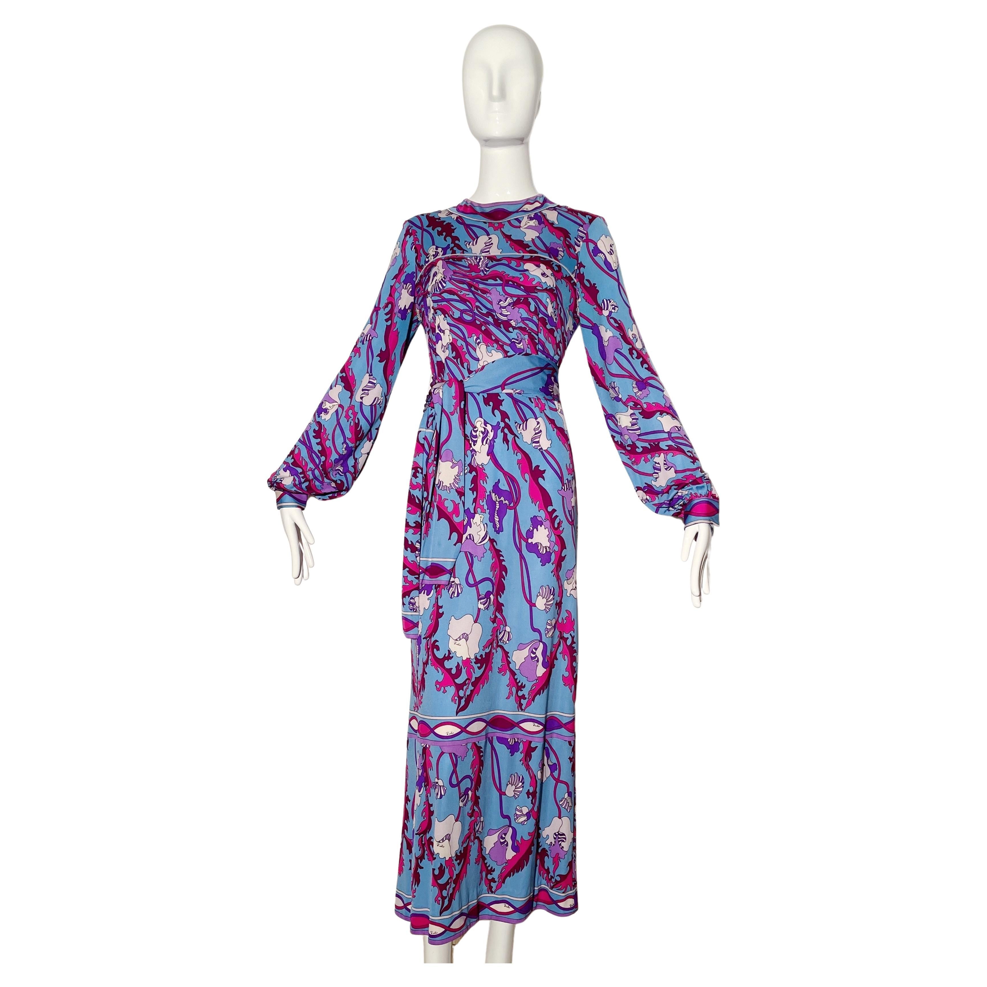 Emilio Pucci Draped Signature Print Silk Evening Gown Maxi Dress at 1stDibs