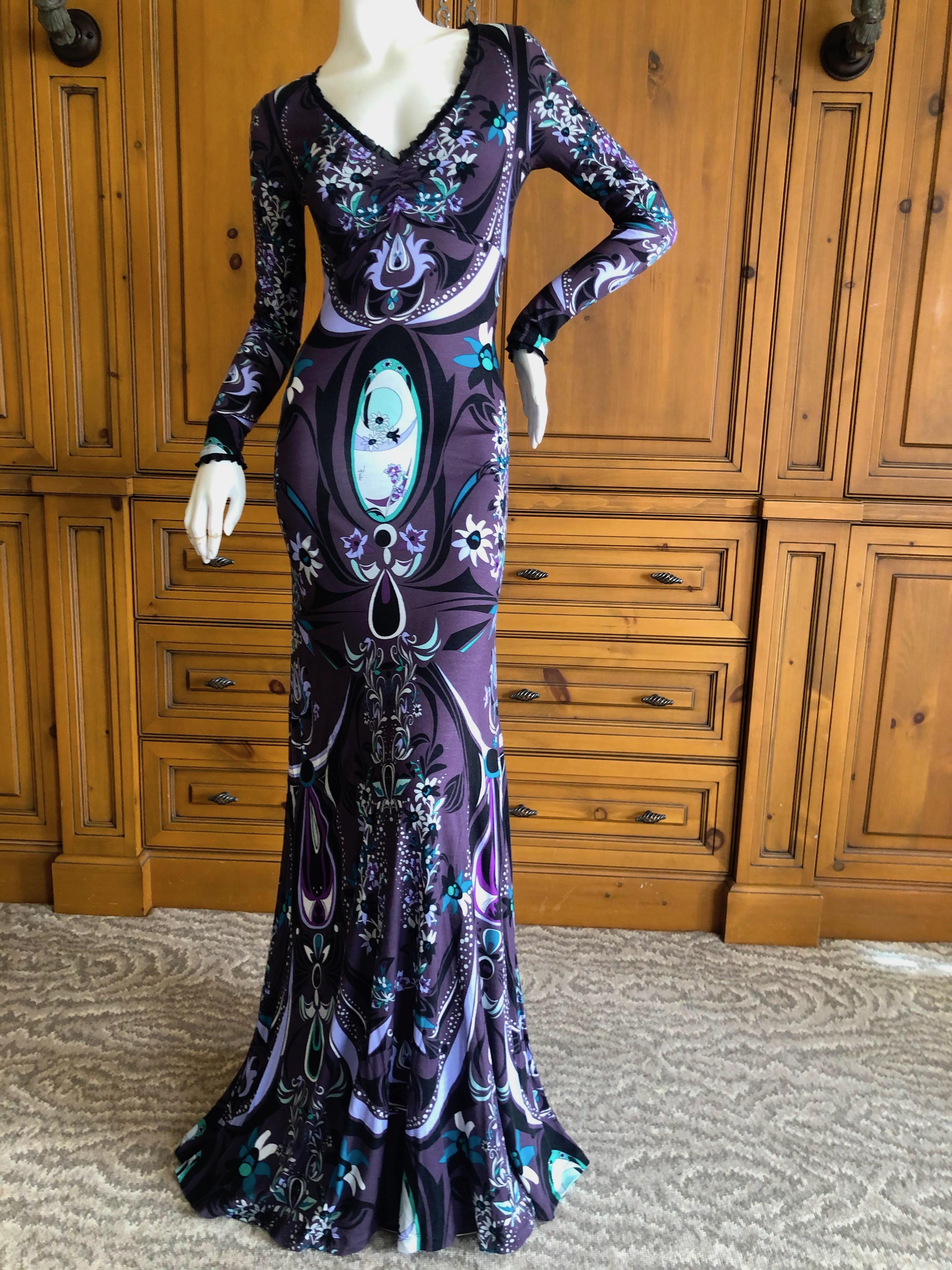 Black Emilio Pucci Low Cut Evening Dress with Lace Trim For Sale