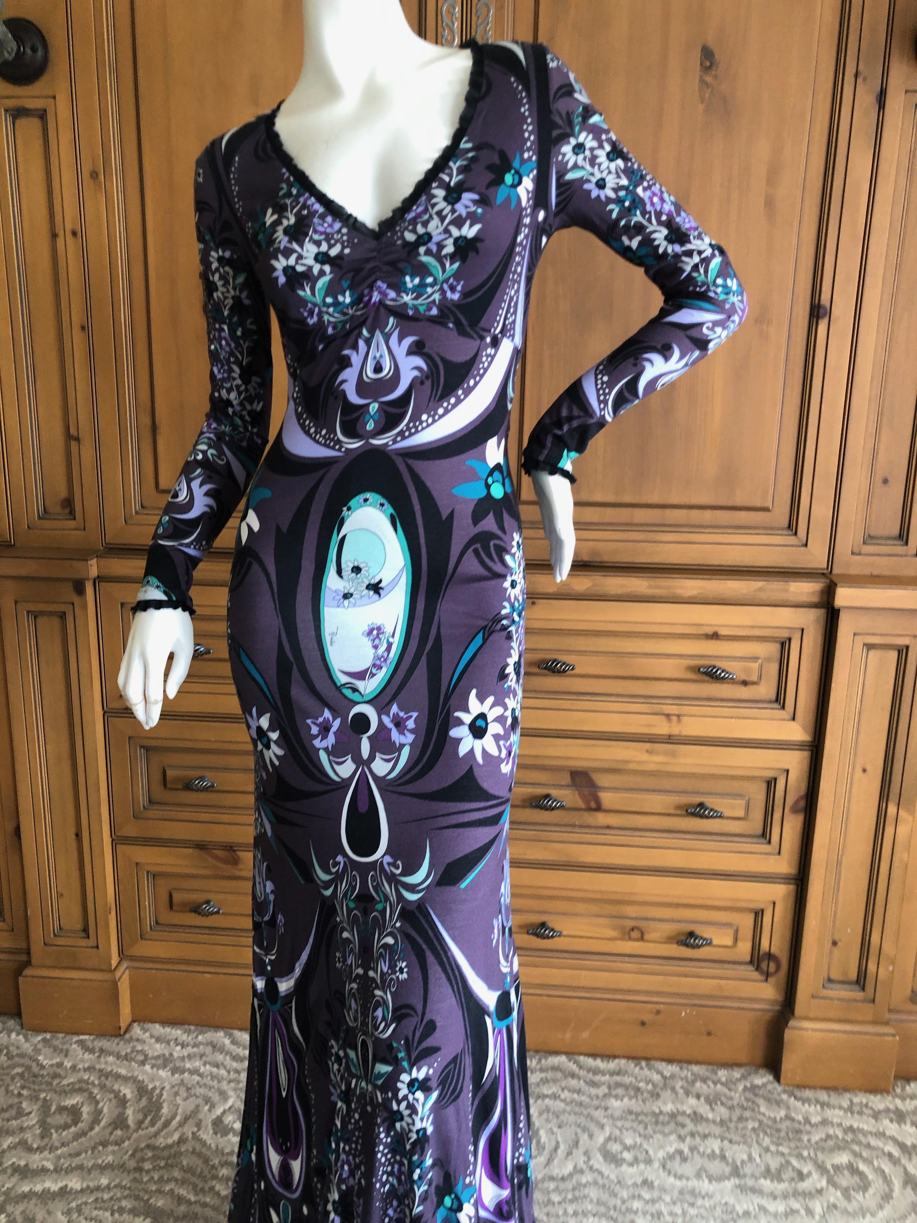 Emilio Pucci Low Cut Evening Dress with Lace Trim In Excellent Condition For Sale In Cloverdale, CA