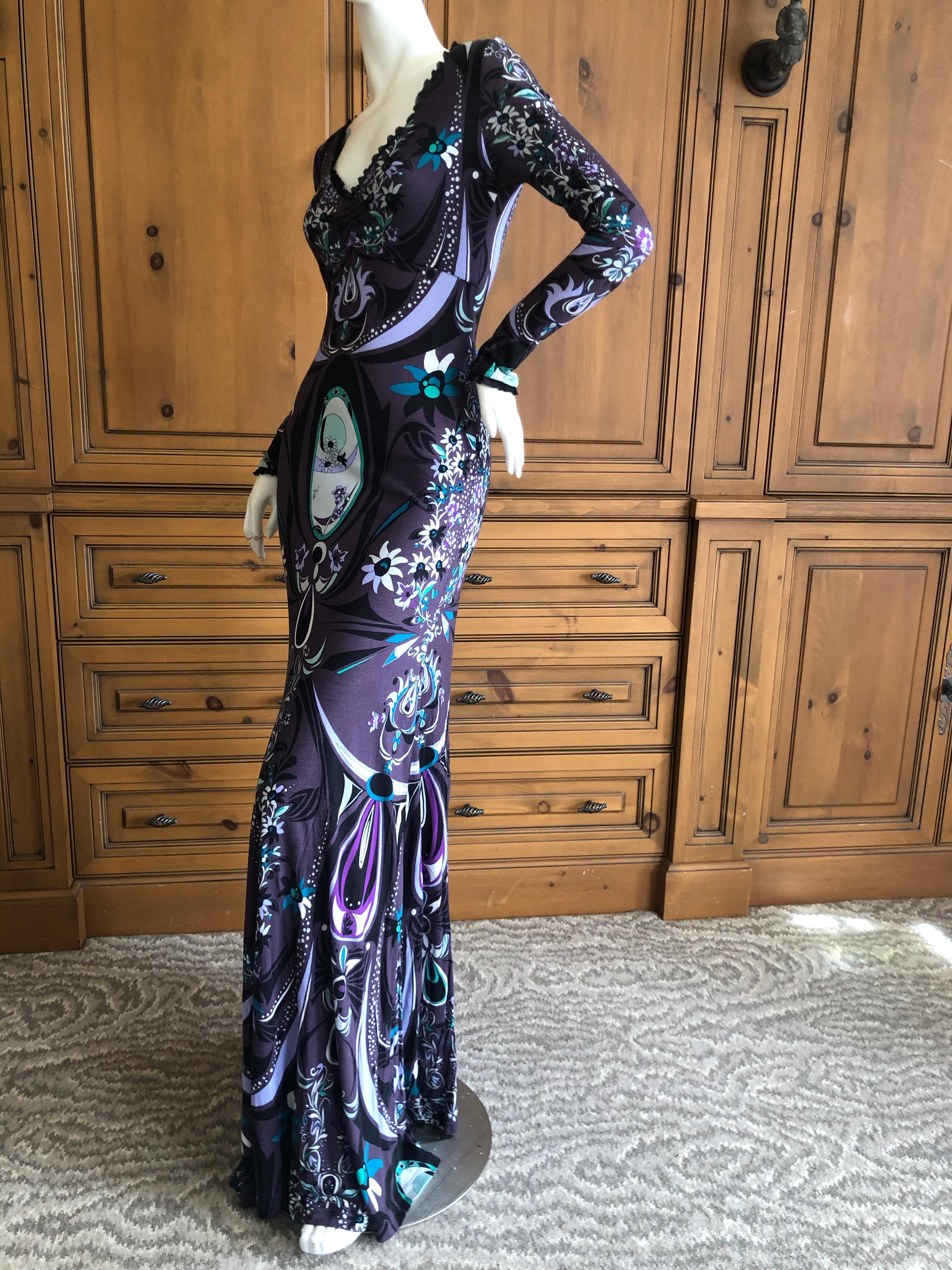 Emilio Pucci Low Cut Evening Dress with Lace Trim For Sale 1